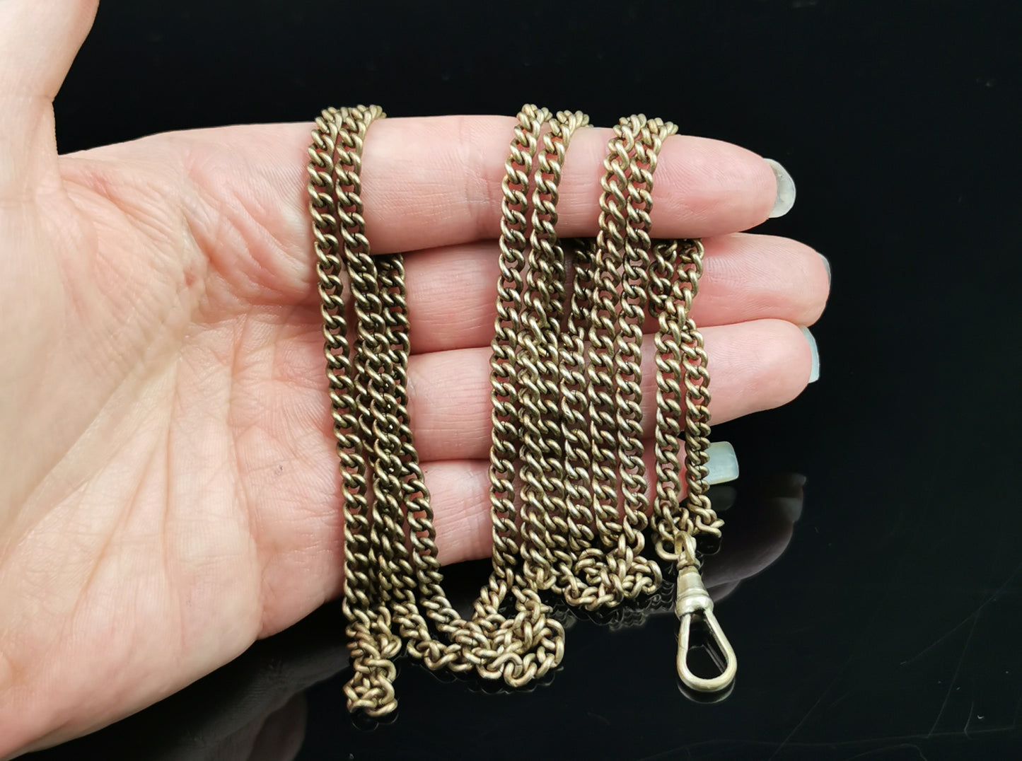 Antique Victorian longuard chain necklace, Curb link Gold plated