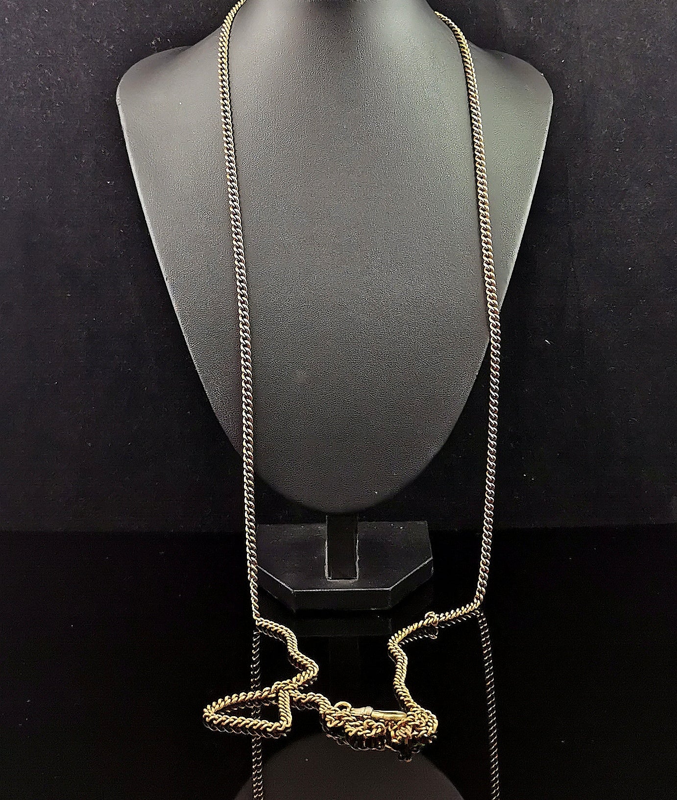 Antique Victorian longuard chain necklace, Curb link Gold plated