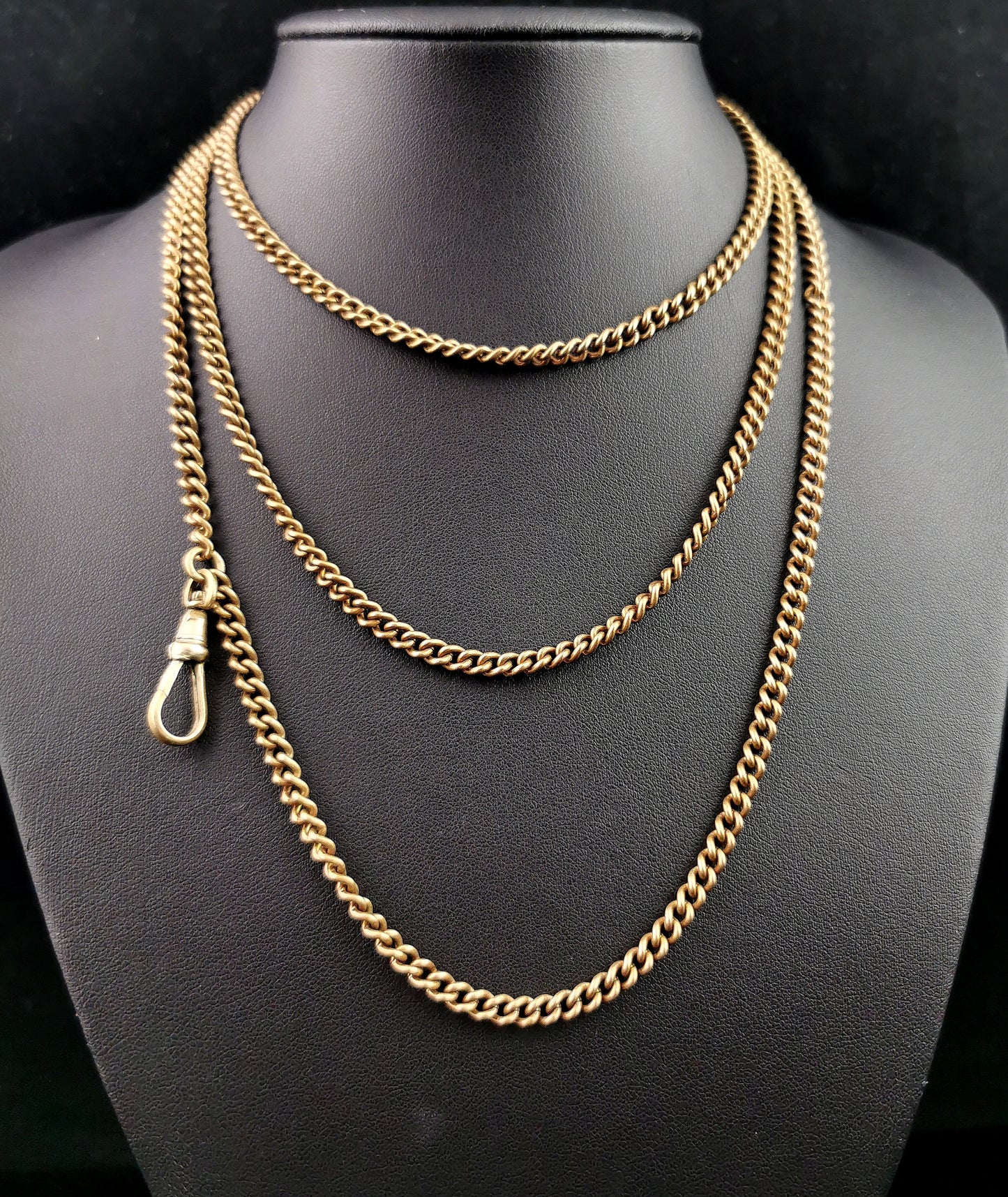 Antique Victorian longuard chain necklace, Curb link Gold plated
