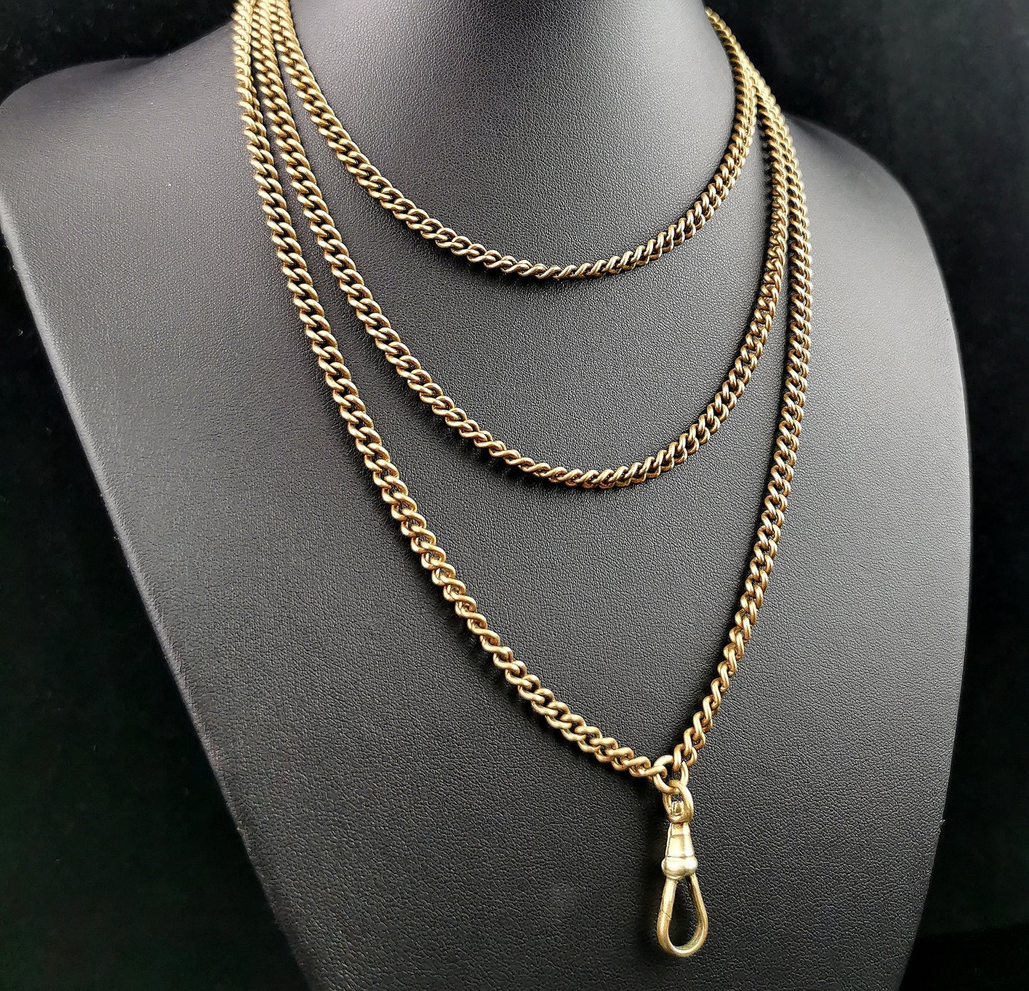 Antique Victorian longuard chain necklace, Curb link Gold plated