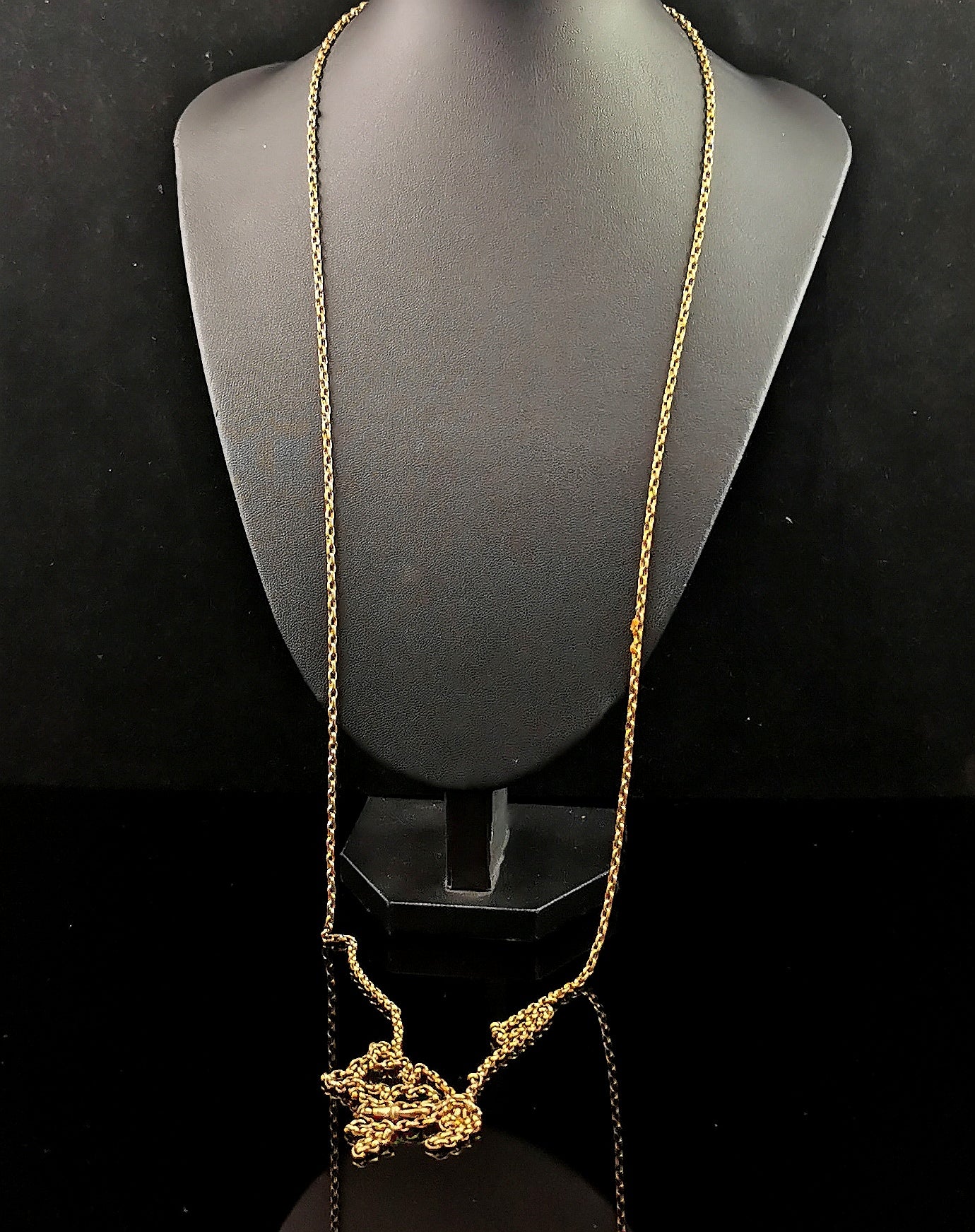 Antique Victorian longuard chain necklace, rolo link Gold plated