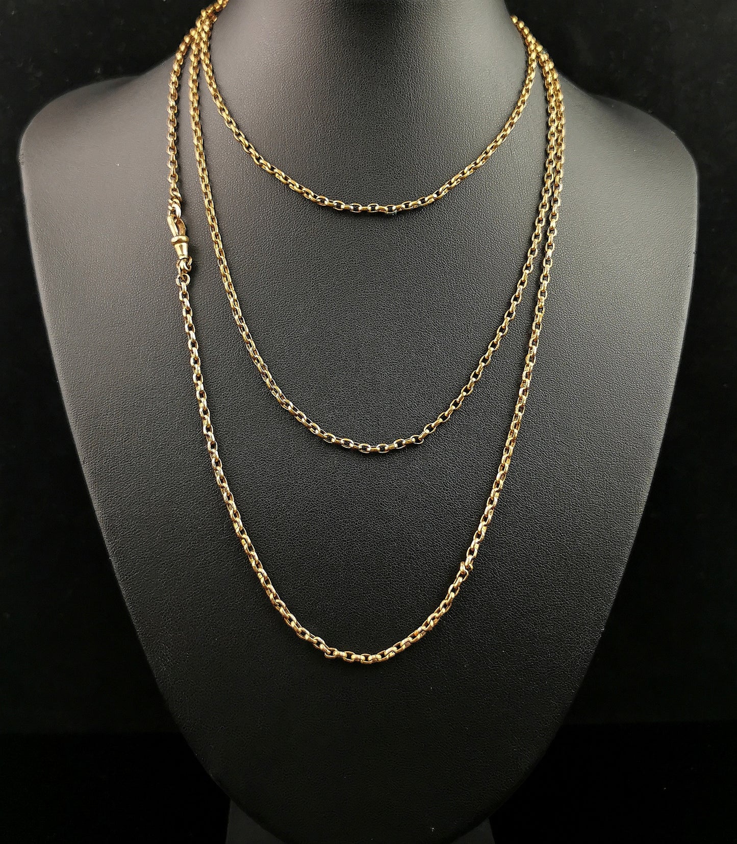 Antique Victorian longuard chain necklace, rolo link Gold plated