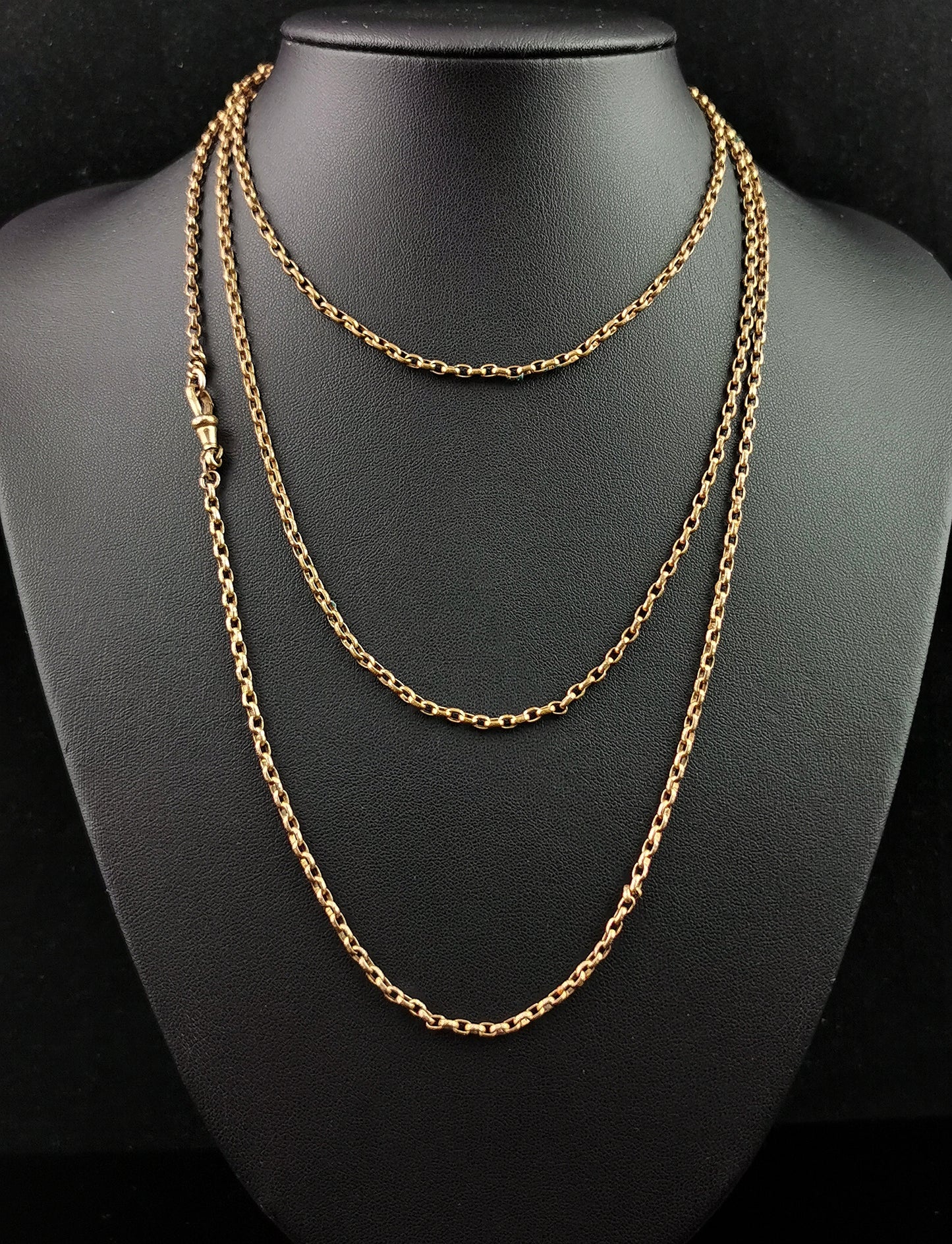 Antique Victorian longuard chain necklace, rolo link Gold plated