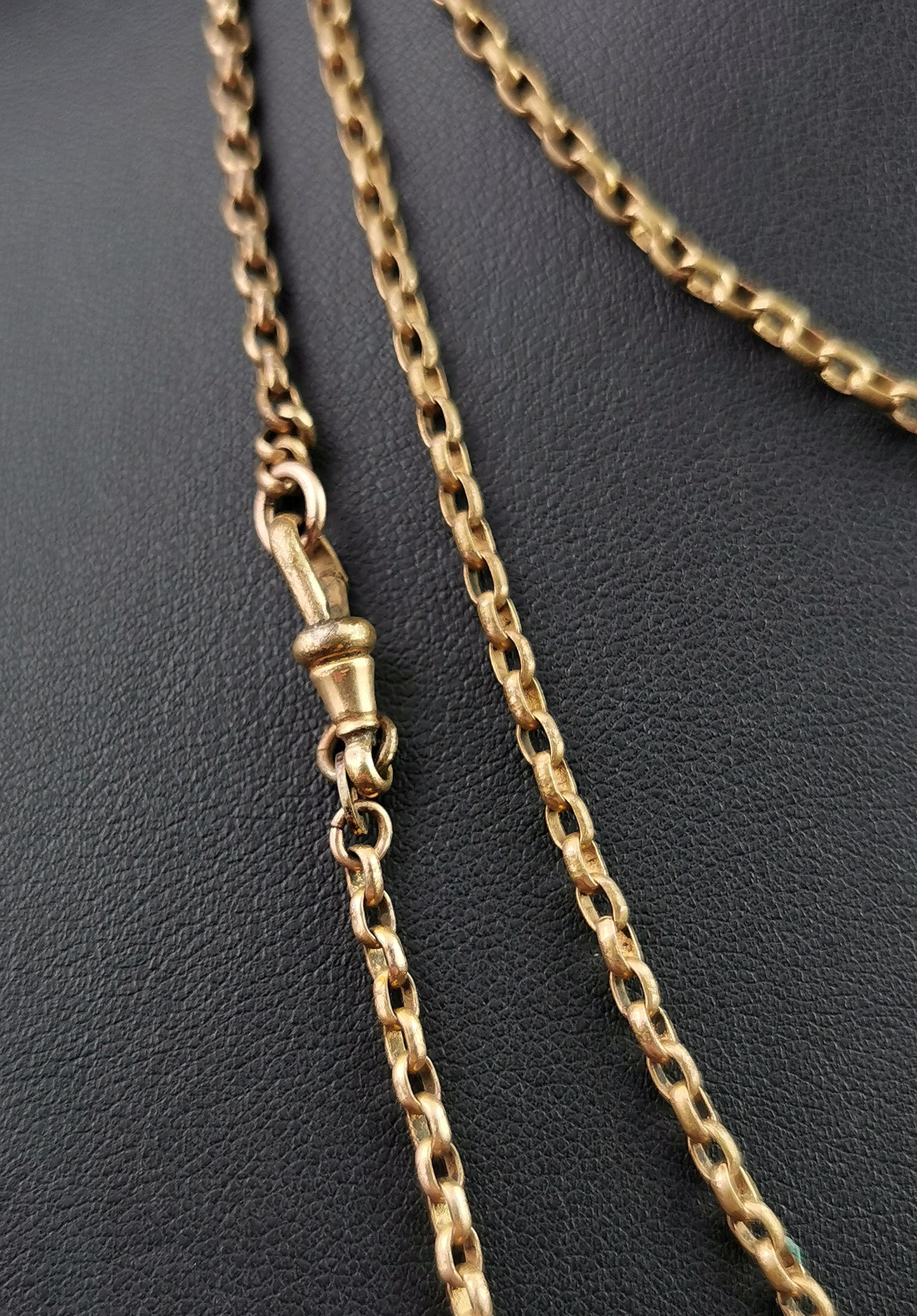 Antique Victorian longuard chain necklace, rolo link Gold plated