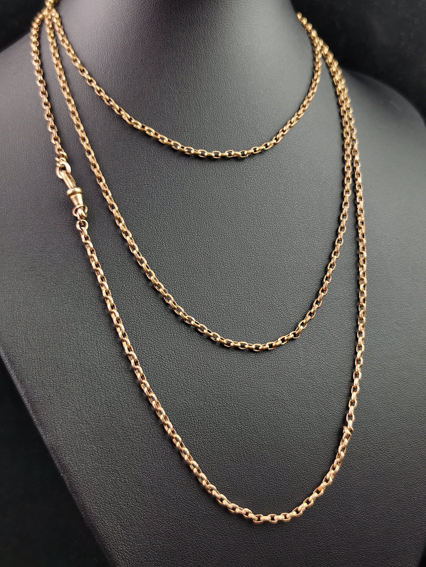 Antique Victorian longuard chain necklace, rolo link Gold plated