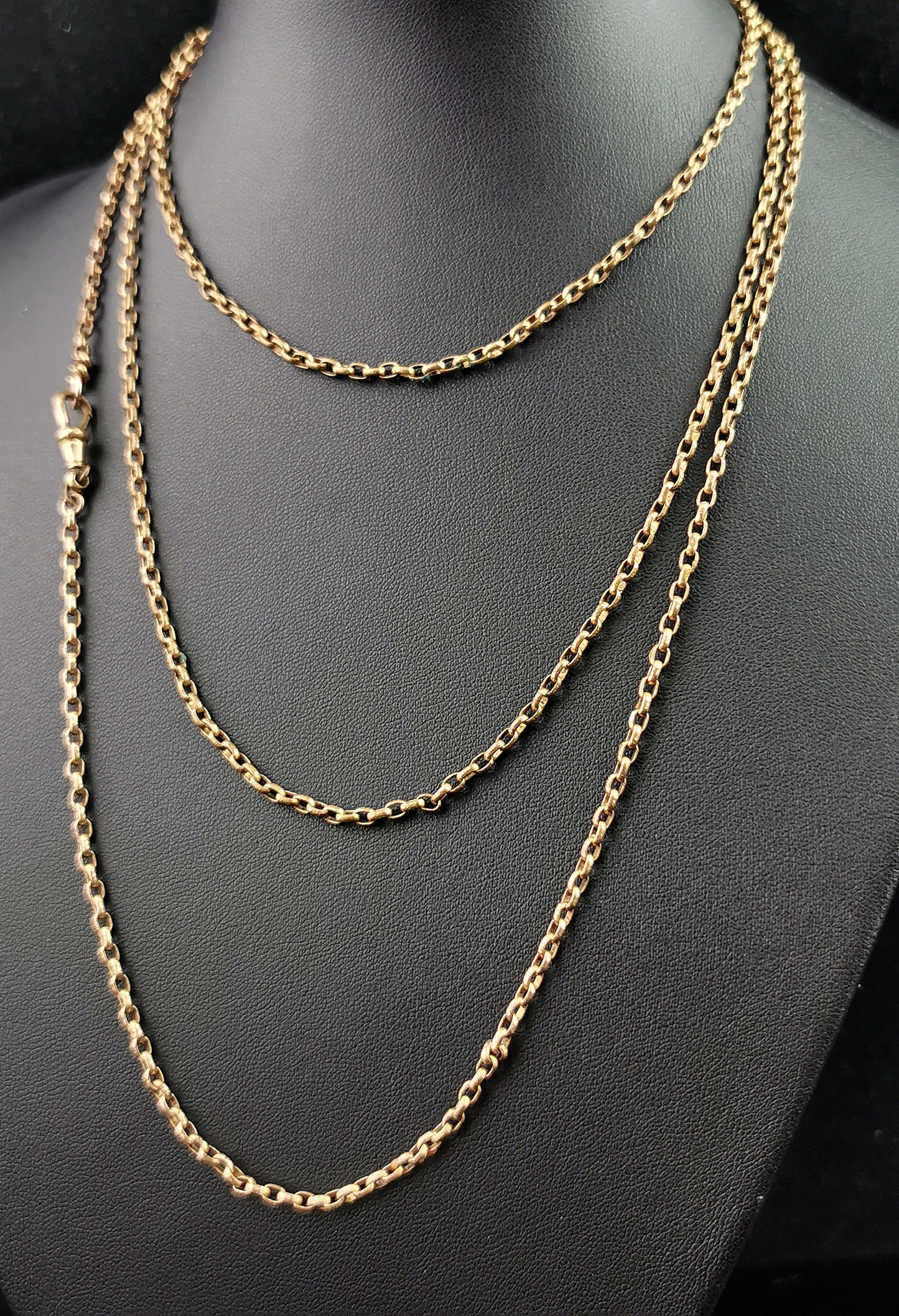 Antique Victorian longuard chain necklace, rolo link Gold plated
