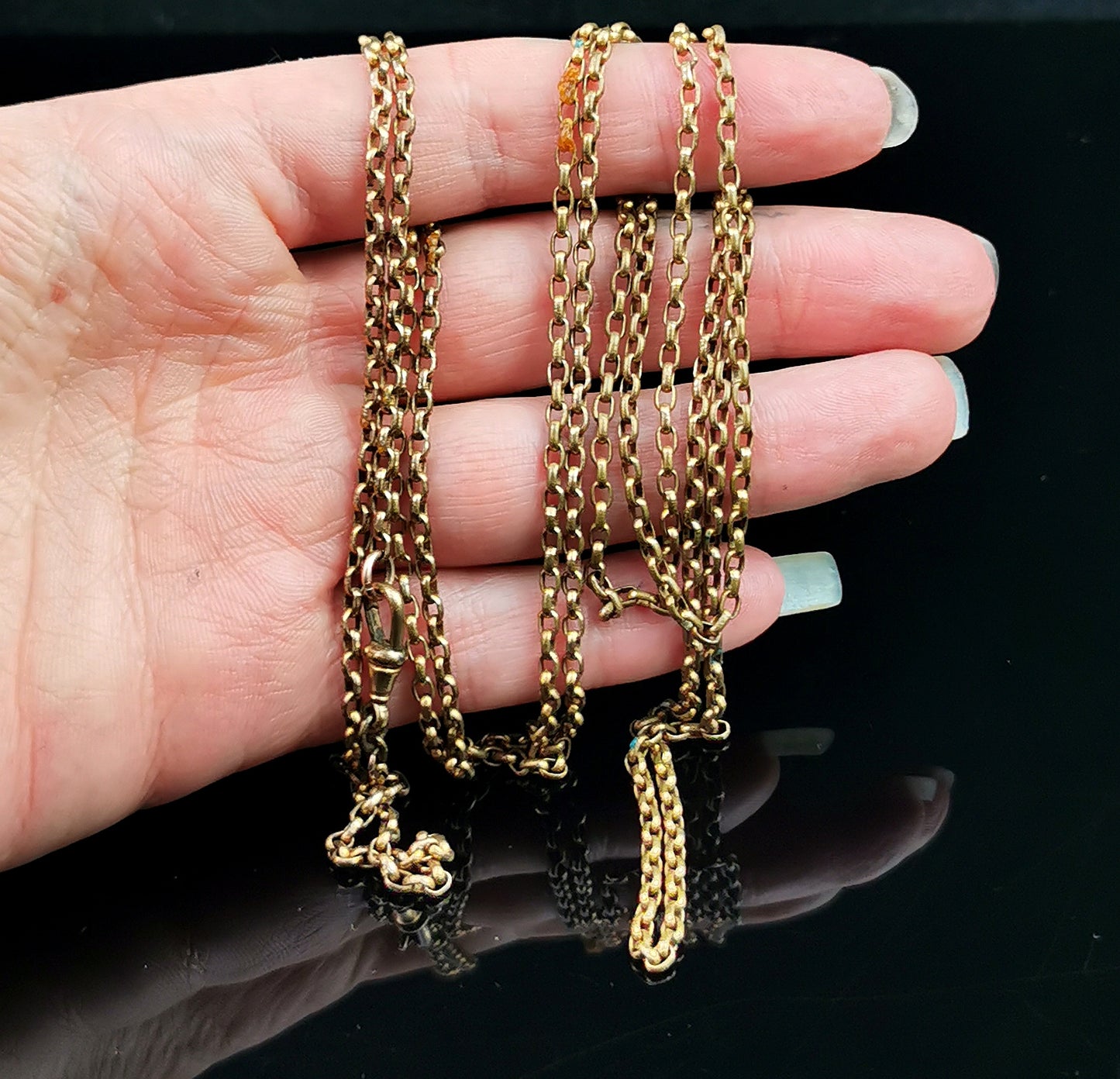 Antique Victorian longuard chain necklace, rolo link Gold plated