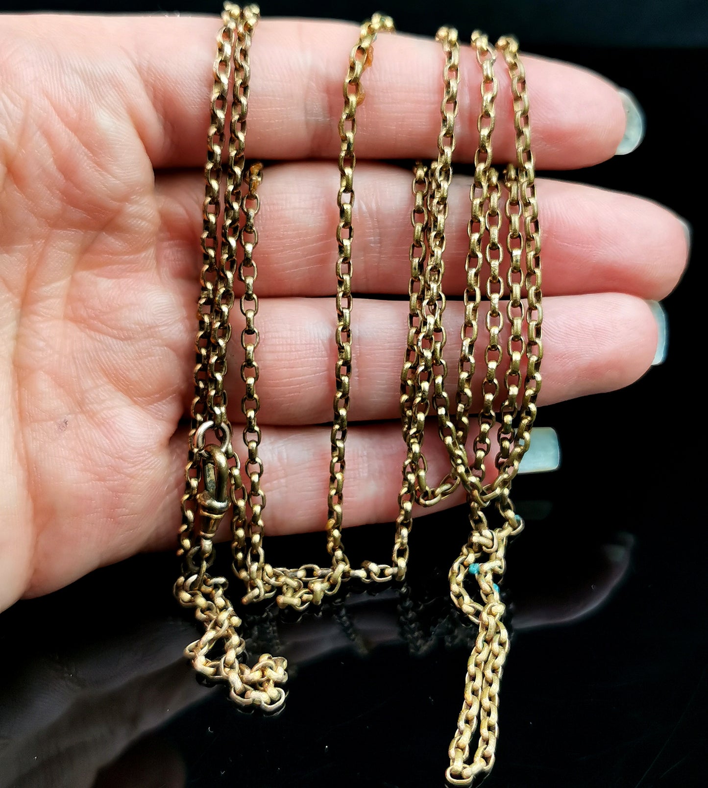 Antique Victorian longuard chain necklace, rolo link Gold plated