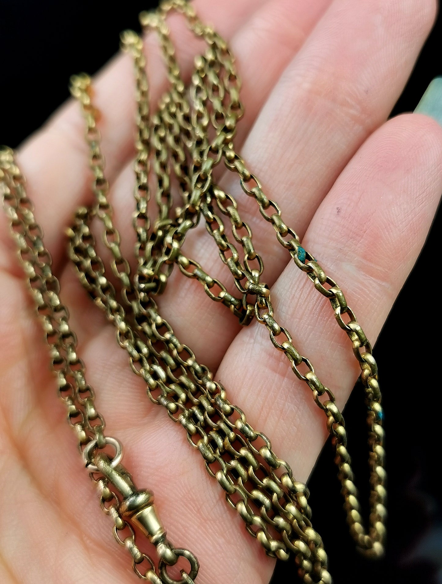 Antique Victorian longuard chain necklace, rolo link Gold plated