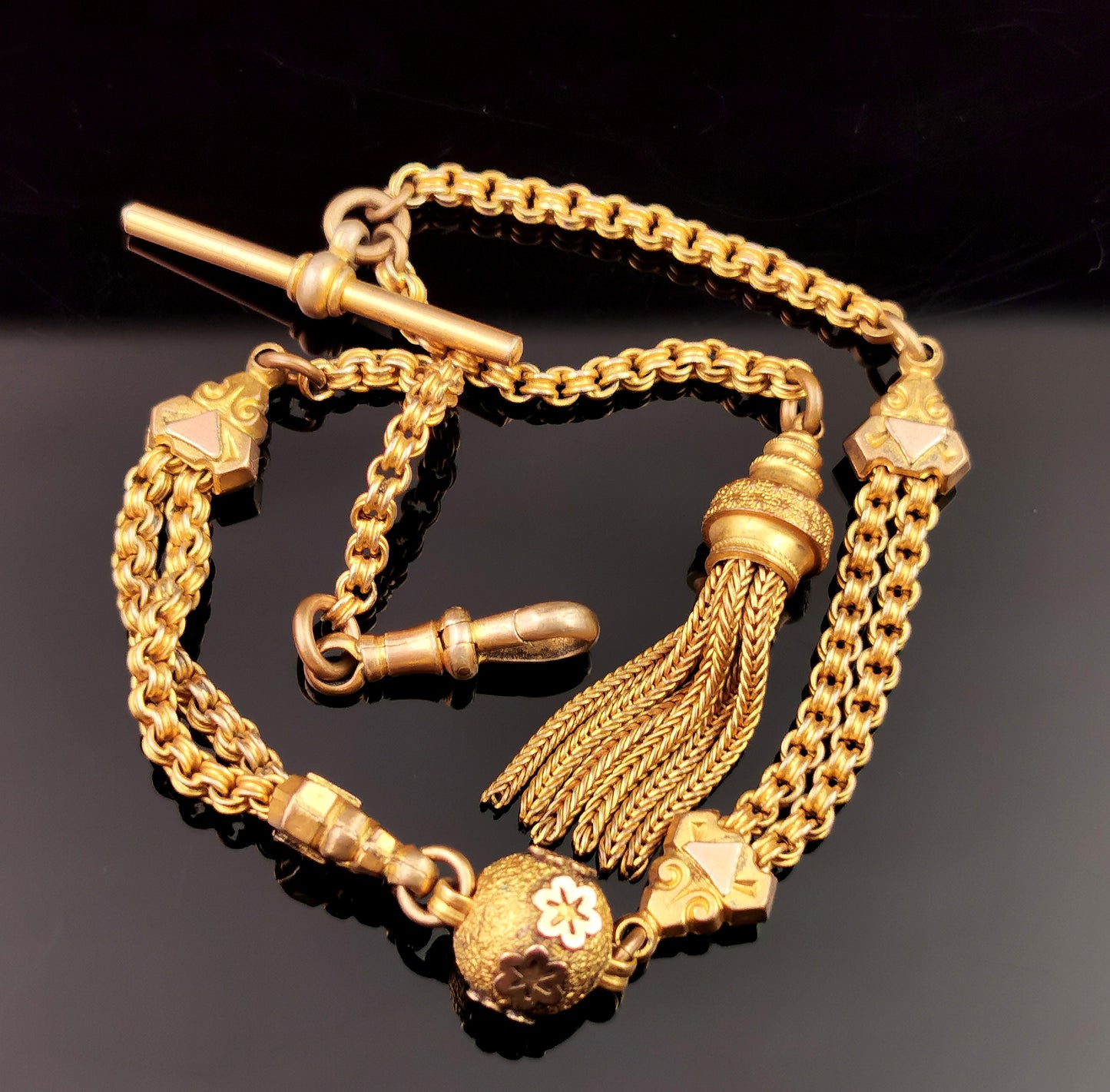 Antique Victorian Pinchbeck albertina chain, Bracelet, Tassle