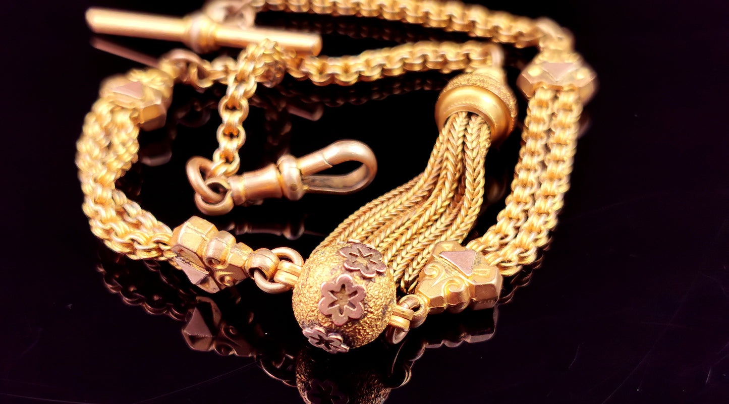 Antique Victorian Pinchbeck albertina chain, Bracelet, Tassle