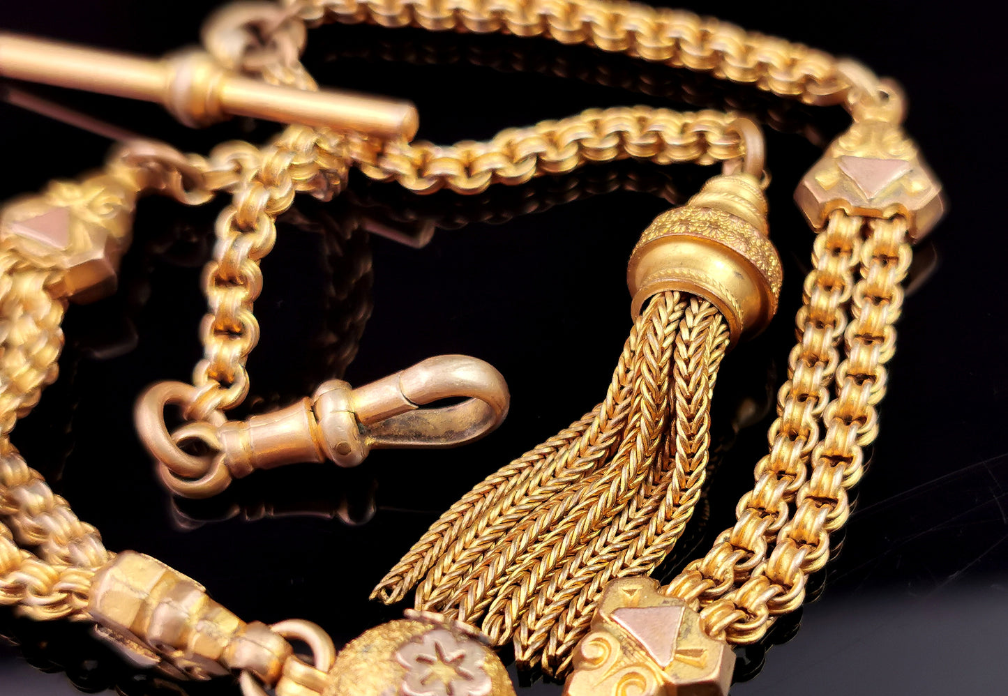 Antique Victorian Pinchbeck albertina chain, Bracelet, Tassle