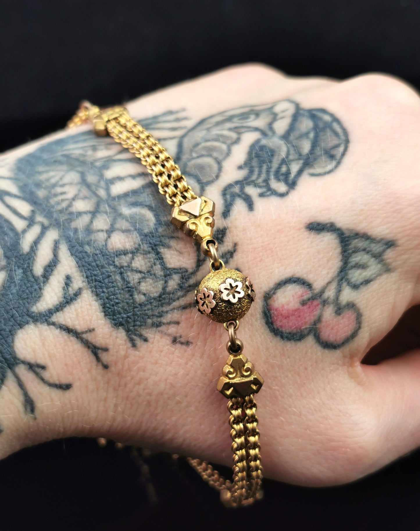 Antique Victorian Pinchbeck albertina chain, Bracelet, Tassle