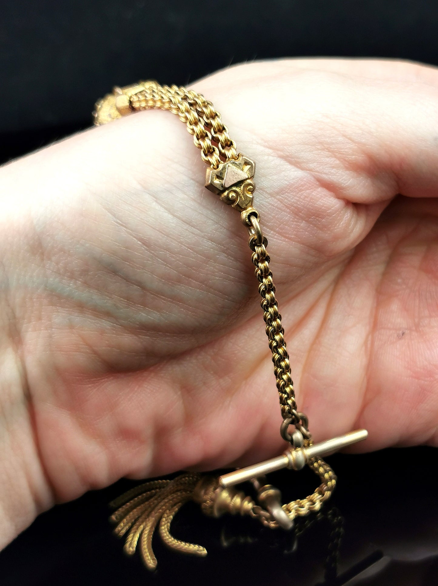 Antique Victorian Pinchbeck albertina chain, Bracelet, Tassle