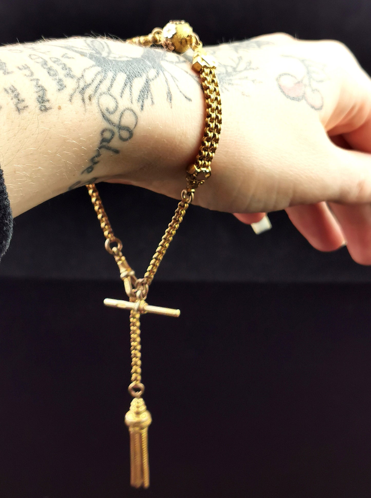 Antique Victorian Pinchbeck albertina chain, Bracelet, Tassle