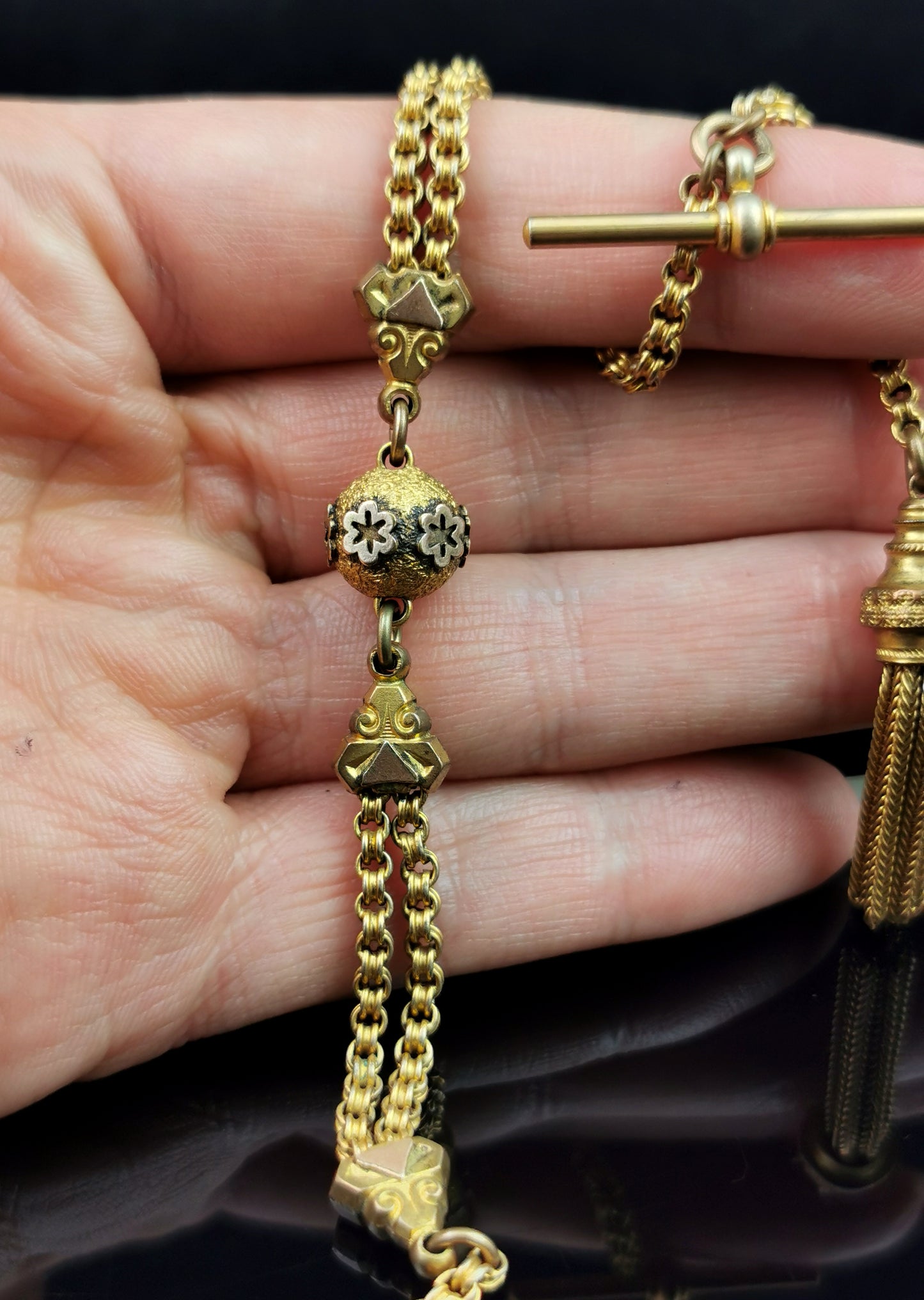 Antique Victorian Pinchbeck albertina chain, Bracelet, Tassle
