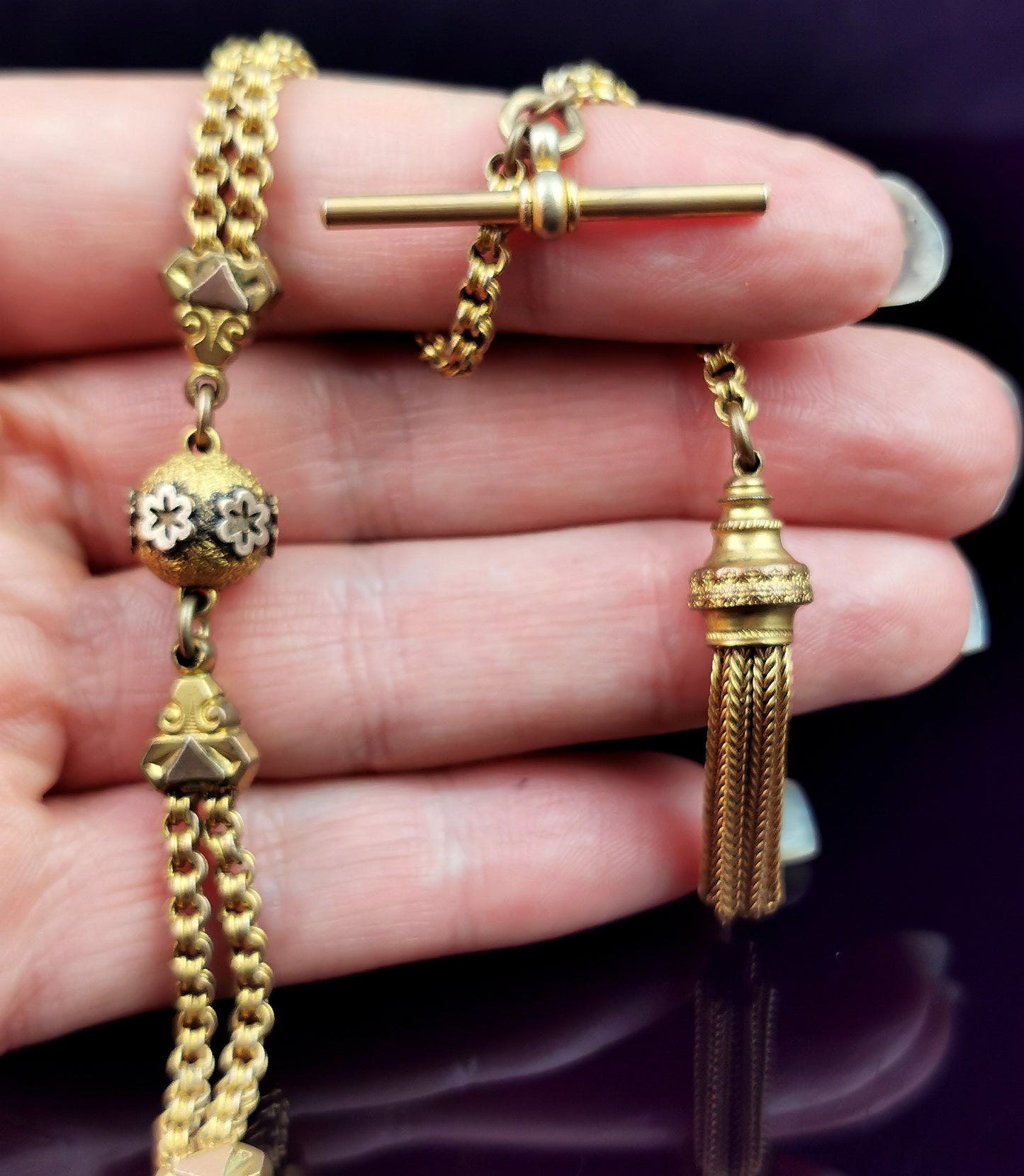 Antique Victorian Pinchbeck albertina chain, Bracelet, Tassle