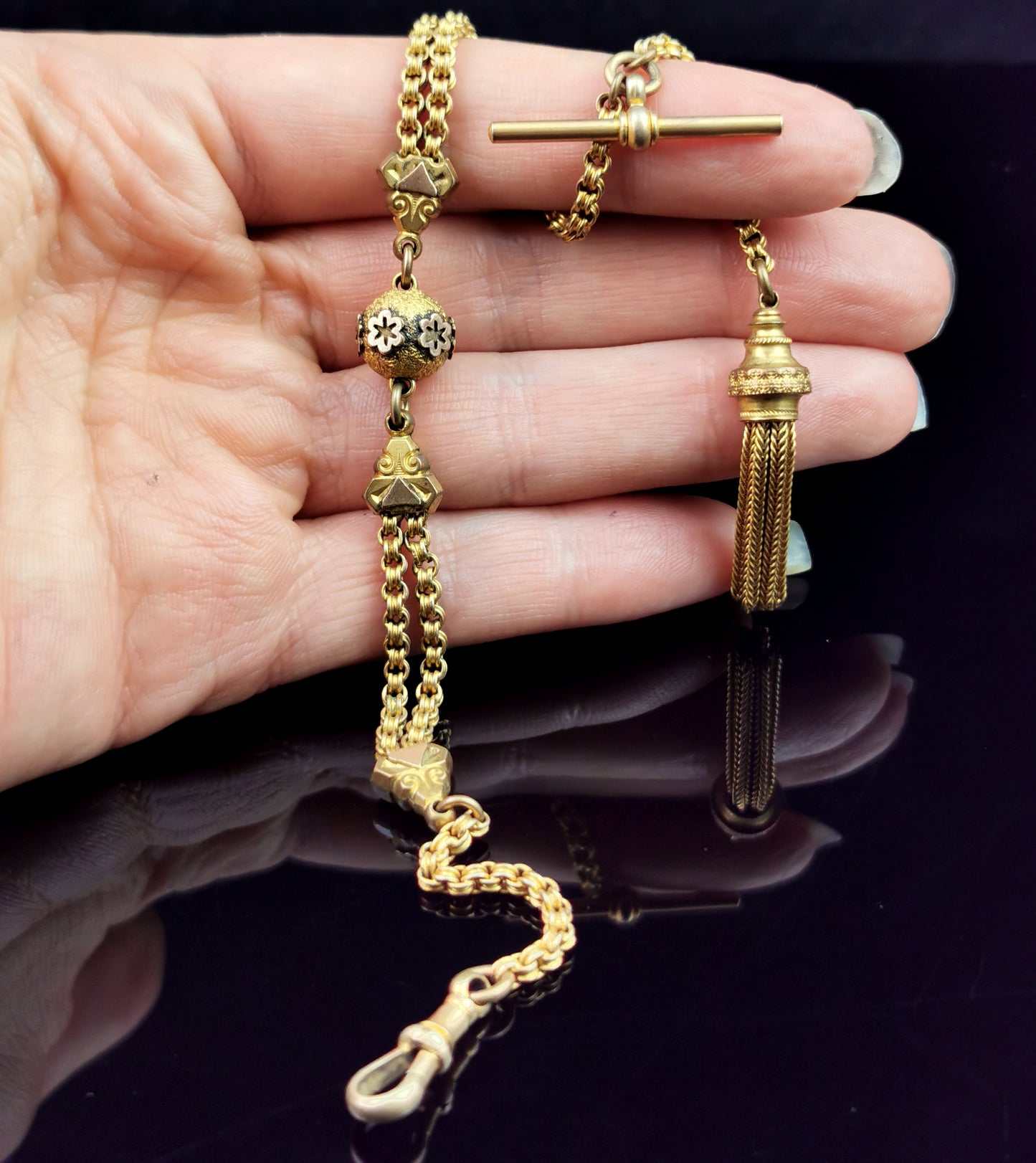Antique Victorian Pinchbeck albertina chain, Bracelet, Tassle