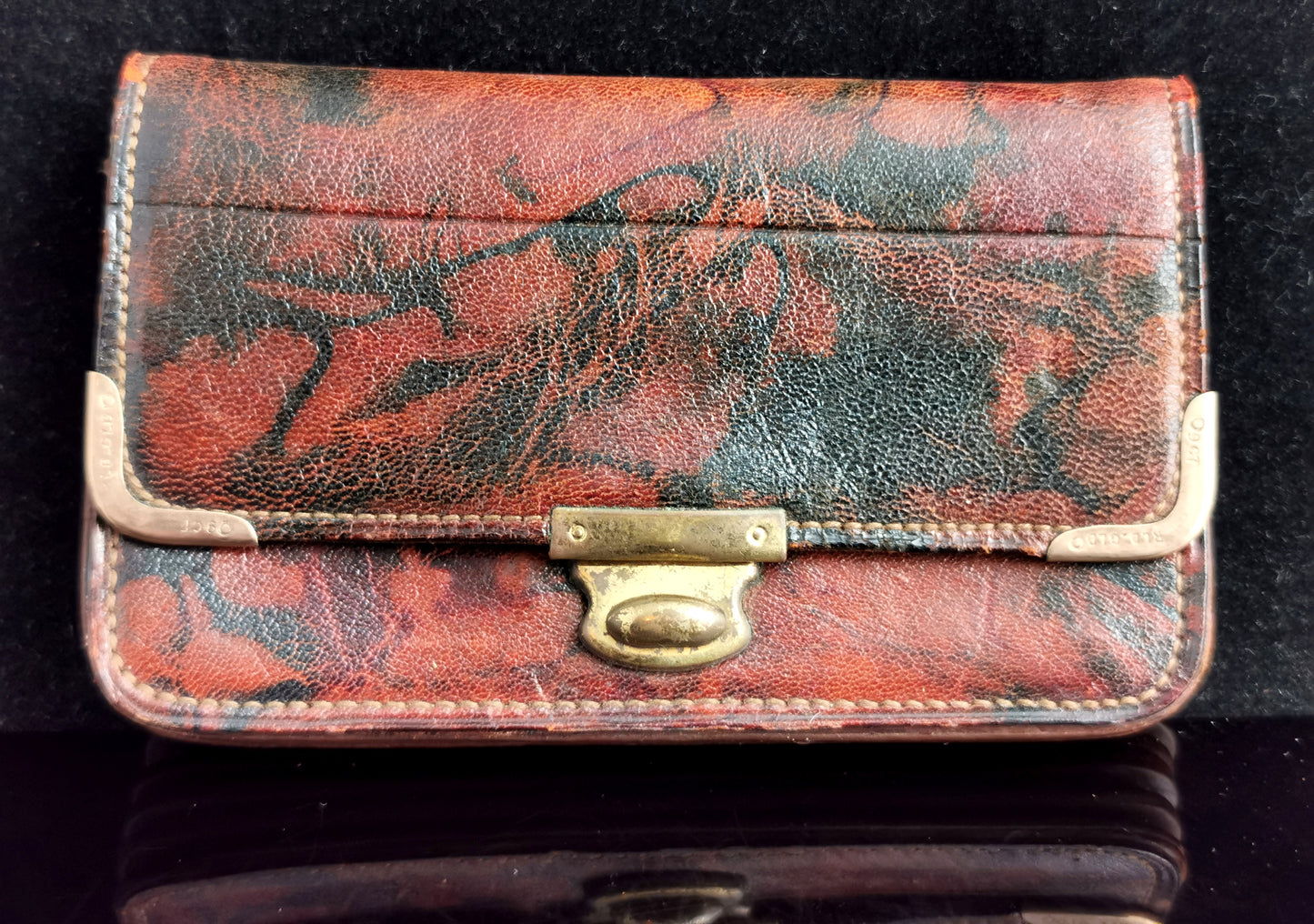 Vintage Marbled leather purse, Wallet, Rolled gold
