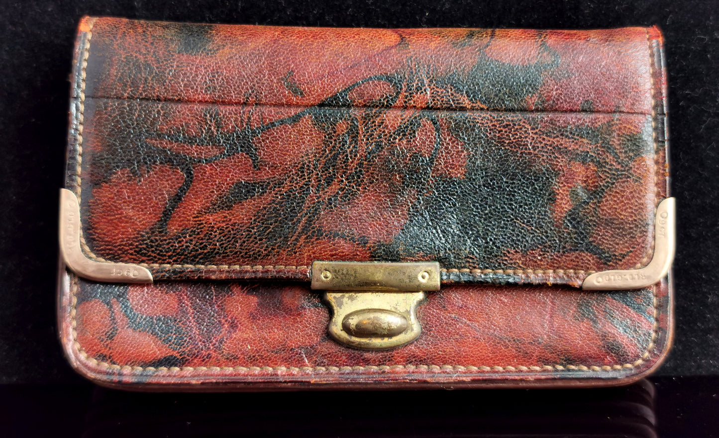 Vintage Marbled leather purse, Wallet, Rolled gold