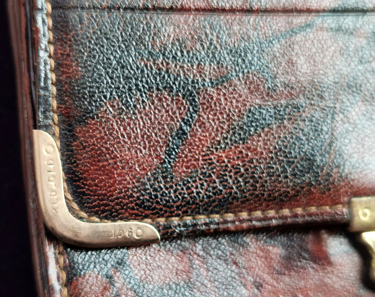 Vintage Marbled leather purse, Wallet, Rolled gold