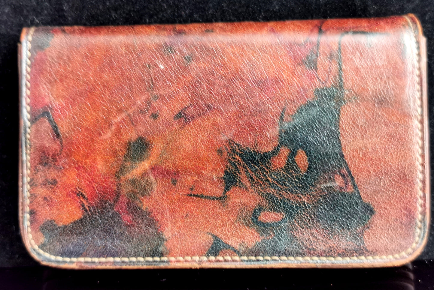 Vintage Marbled leather purse, Wallet, Rolled gold