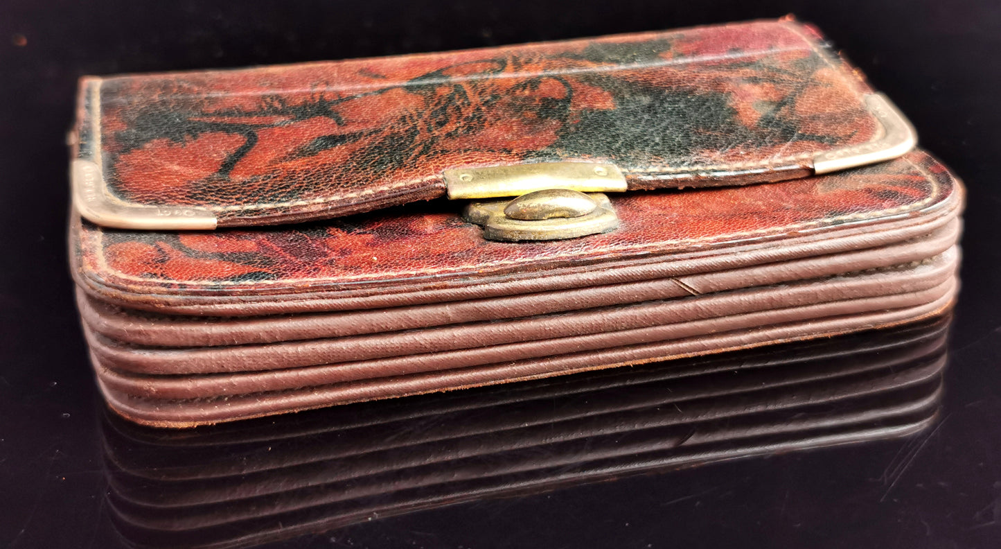 Vintage Marbled leather purse, Wallet, Rolled gold