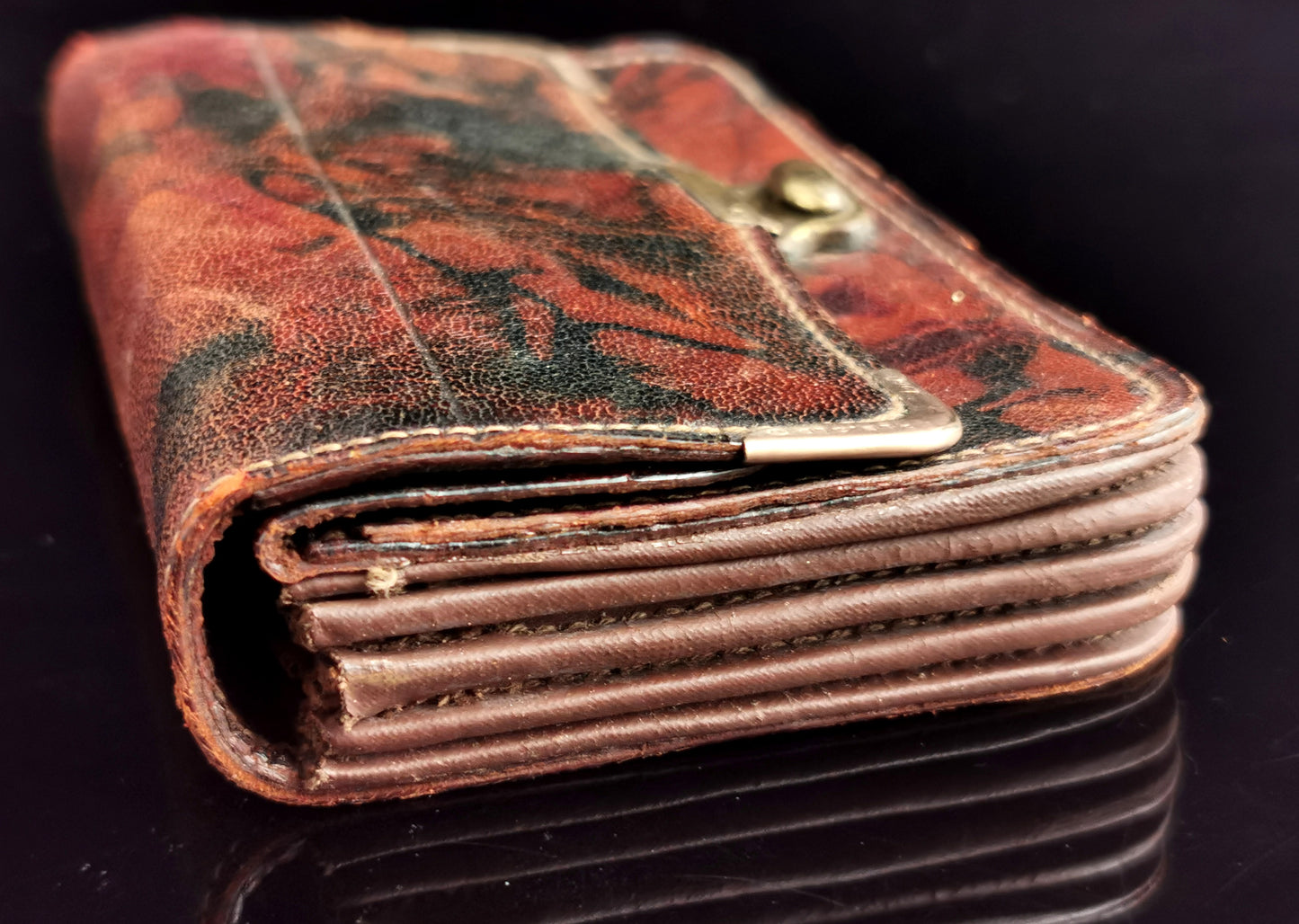 Vintage Marbled leather purse, Wallet, Rolled gold