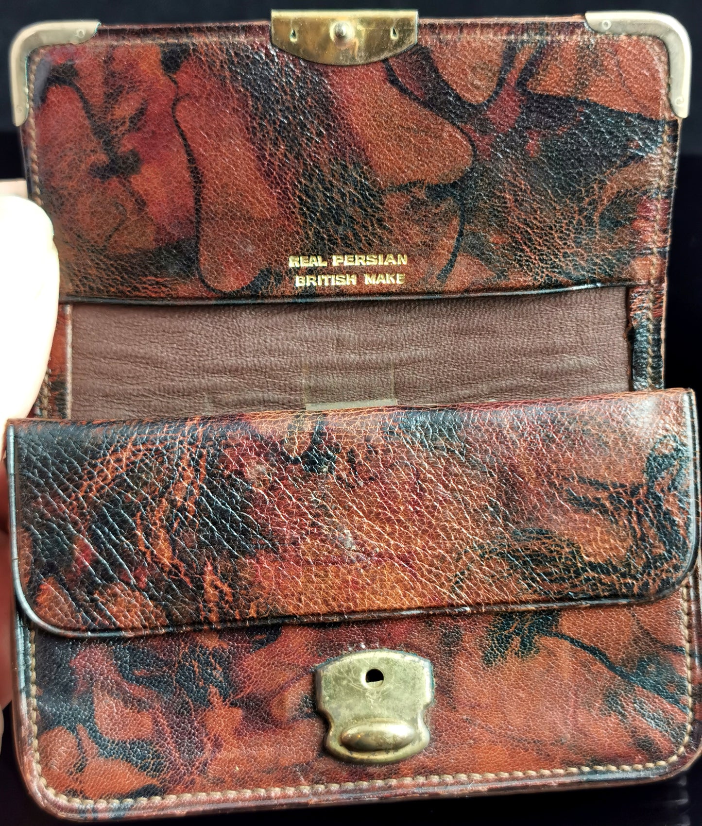 Vintage Marbled leather purse, Wallet, Rolled gold