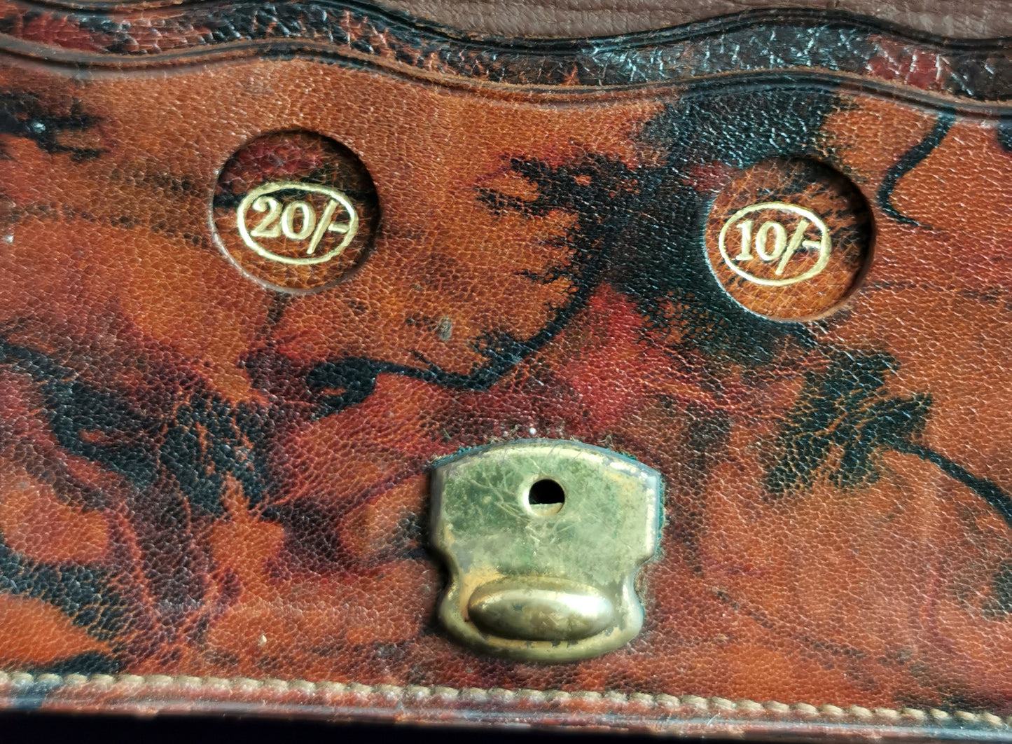 Vintage Marbled leather purse, Wallet, Rolled gold