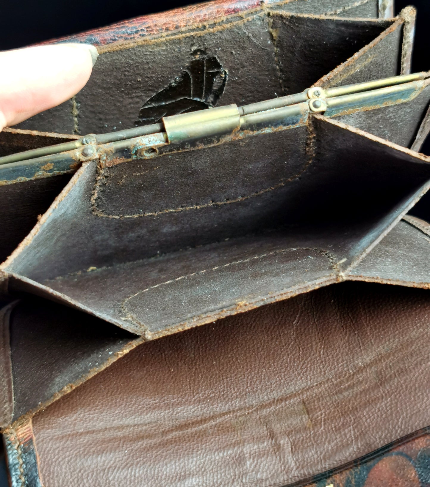 Vintage Marbled leather purse, Wallet, Rolled gold