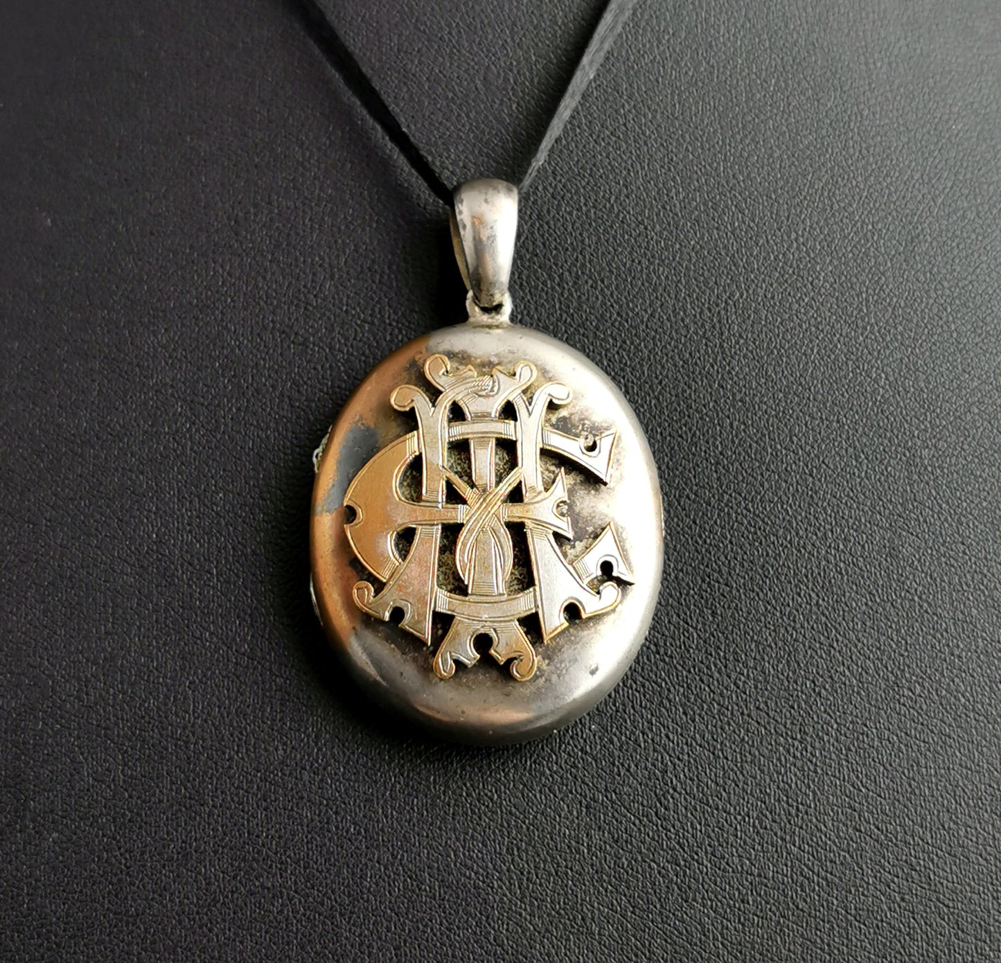 Antique Victorian Silver plated locket, Monogram, AEI pendant