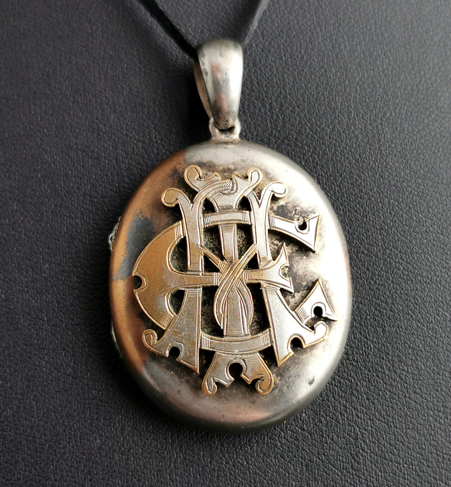 Antique Victorian Silver plated locket, Monogram, AEI pendant