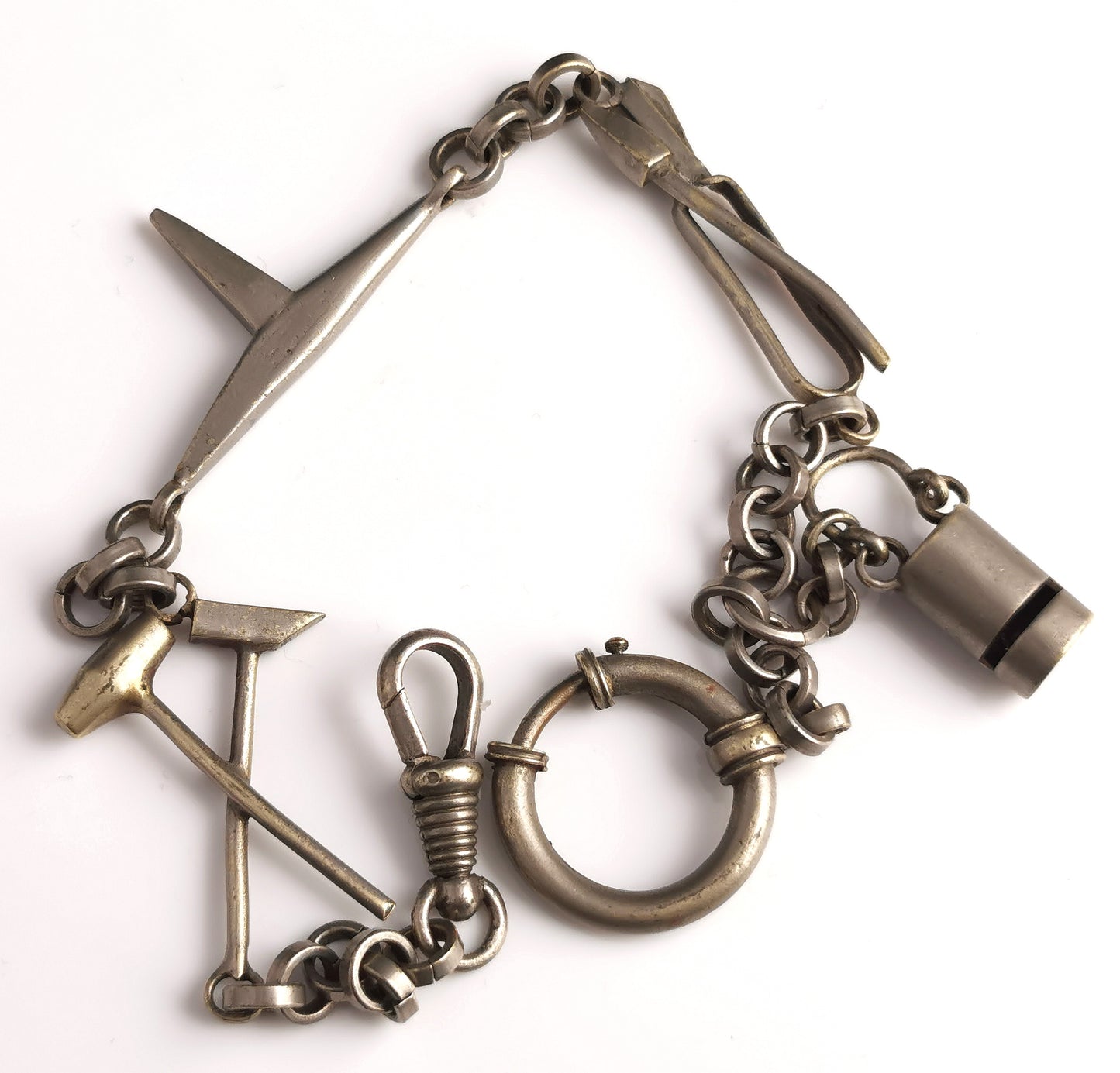 Rare antique mining themed Albert chain, watch chain