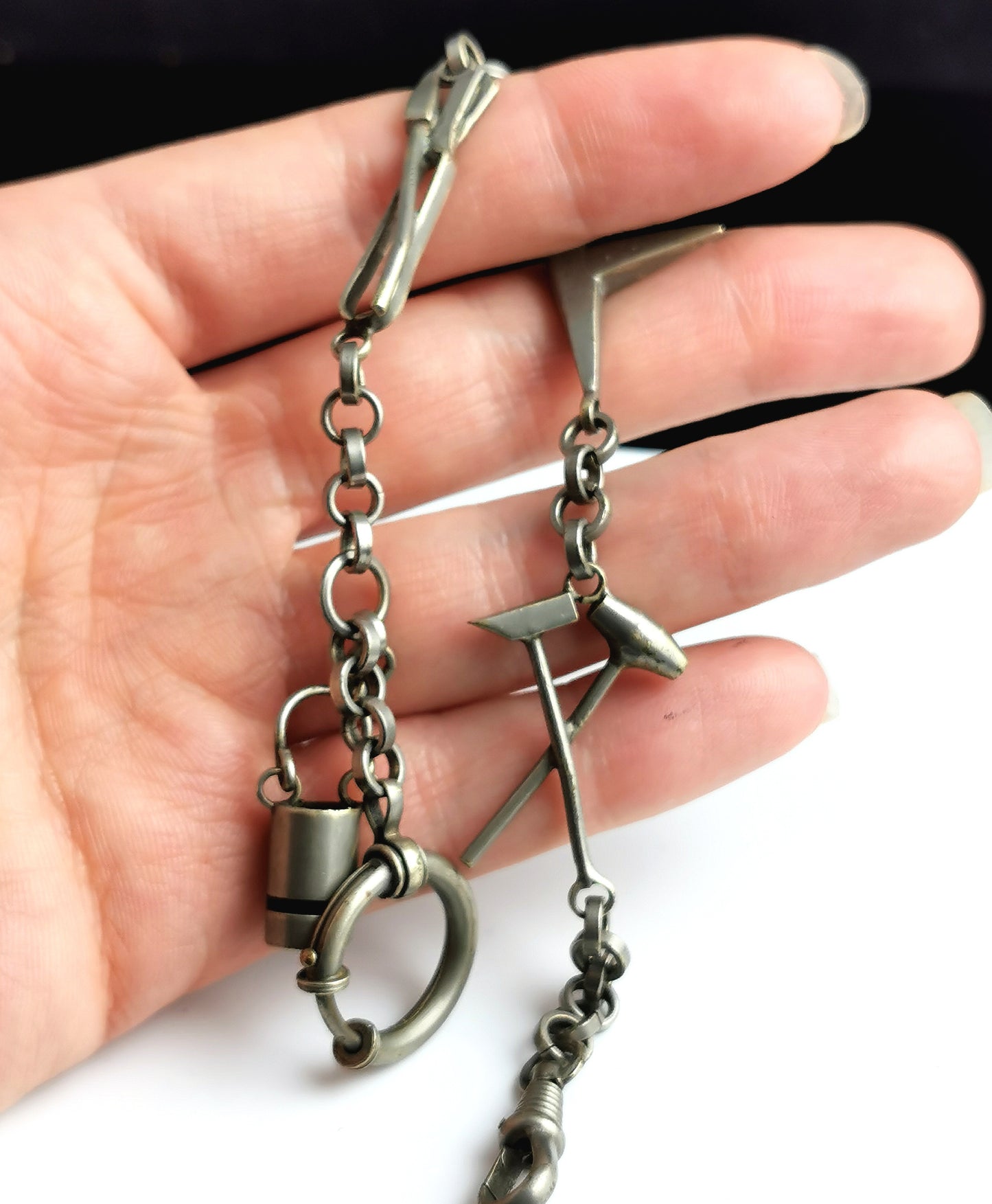 Rare antique mining themed Albert chain, watch chain