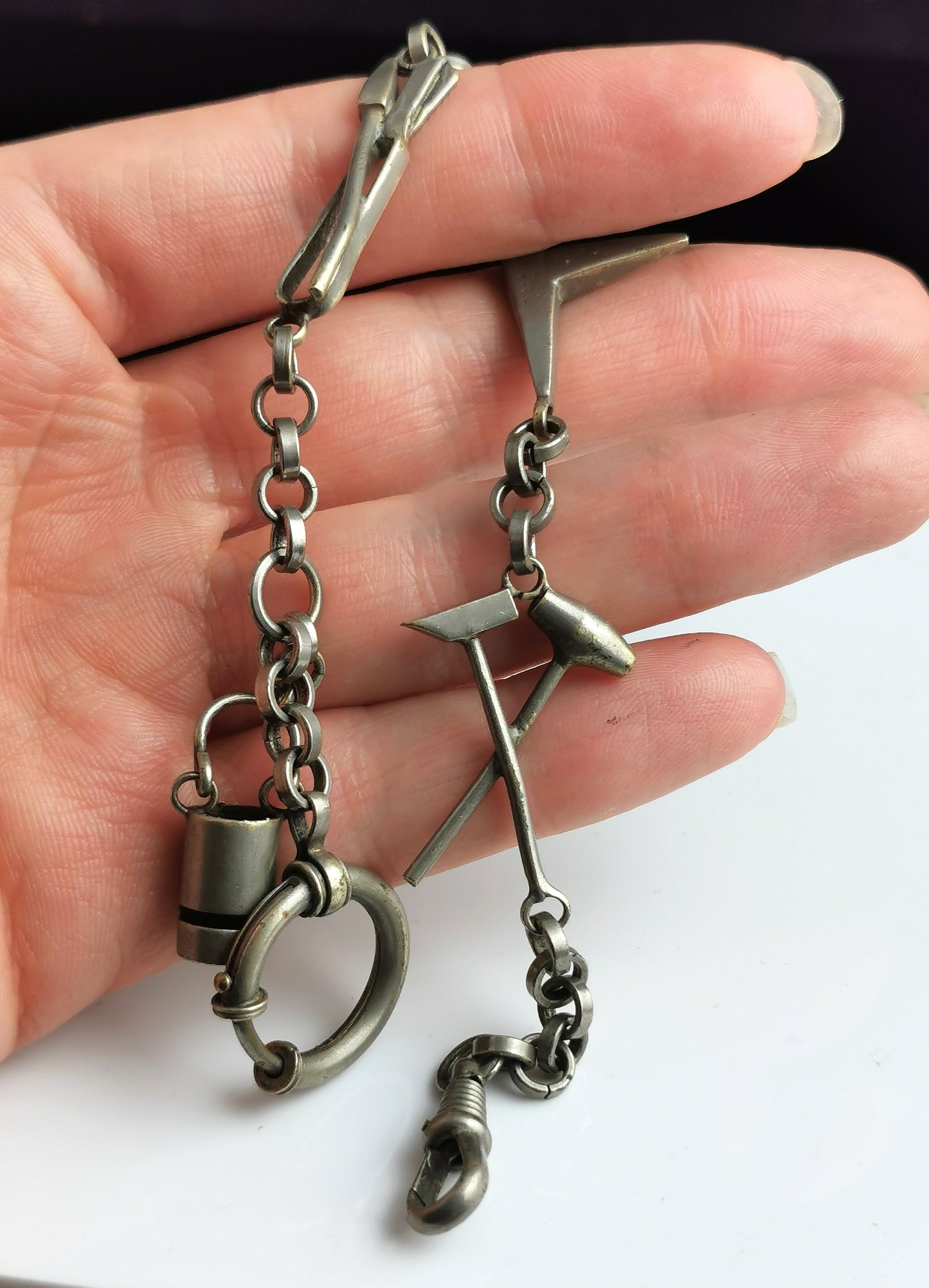 Rare antique mining themed Albert chain, watch chain