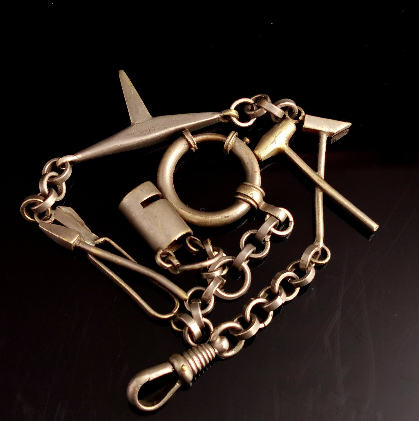 Rare antique mining themed Albert chain, watch chain