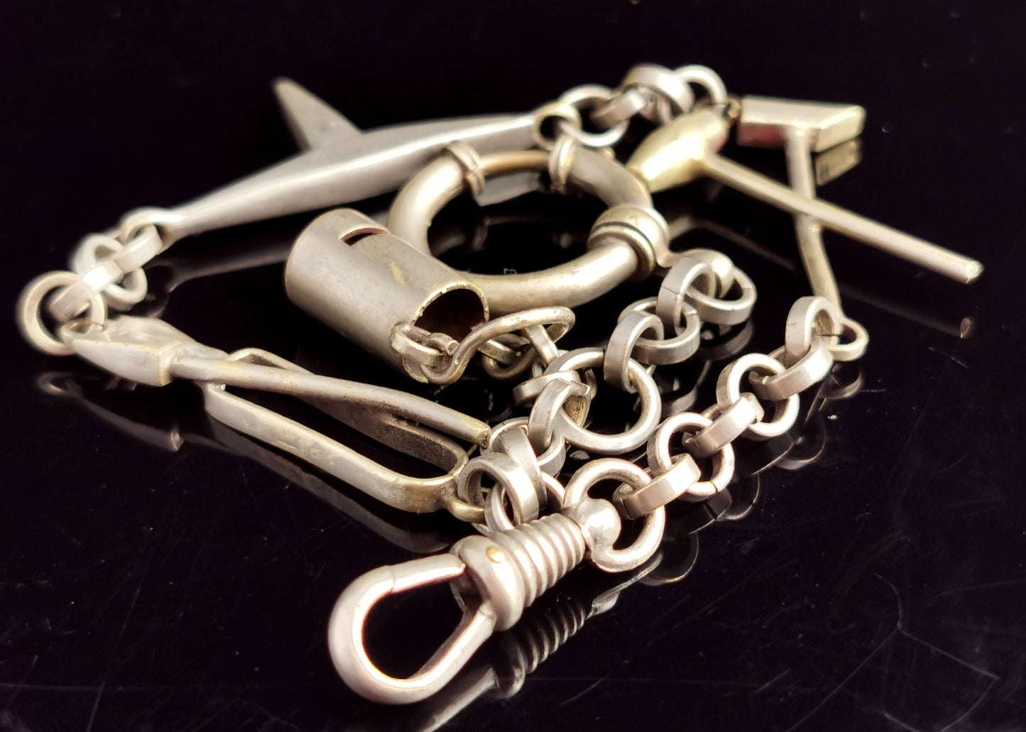 Rare antique mining themed Albert chain, watch chain