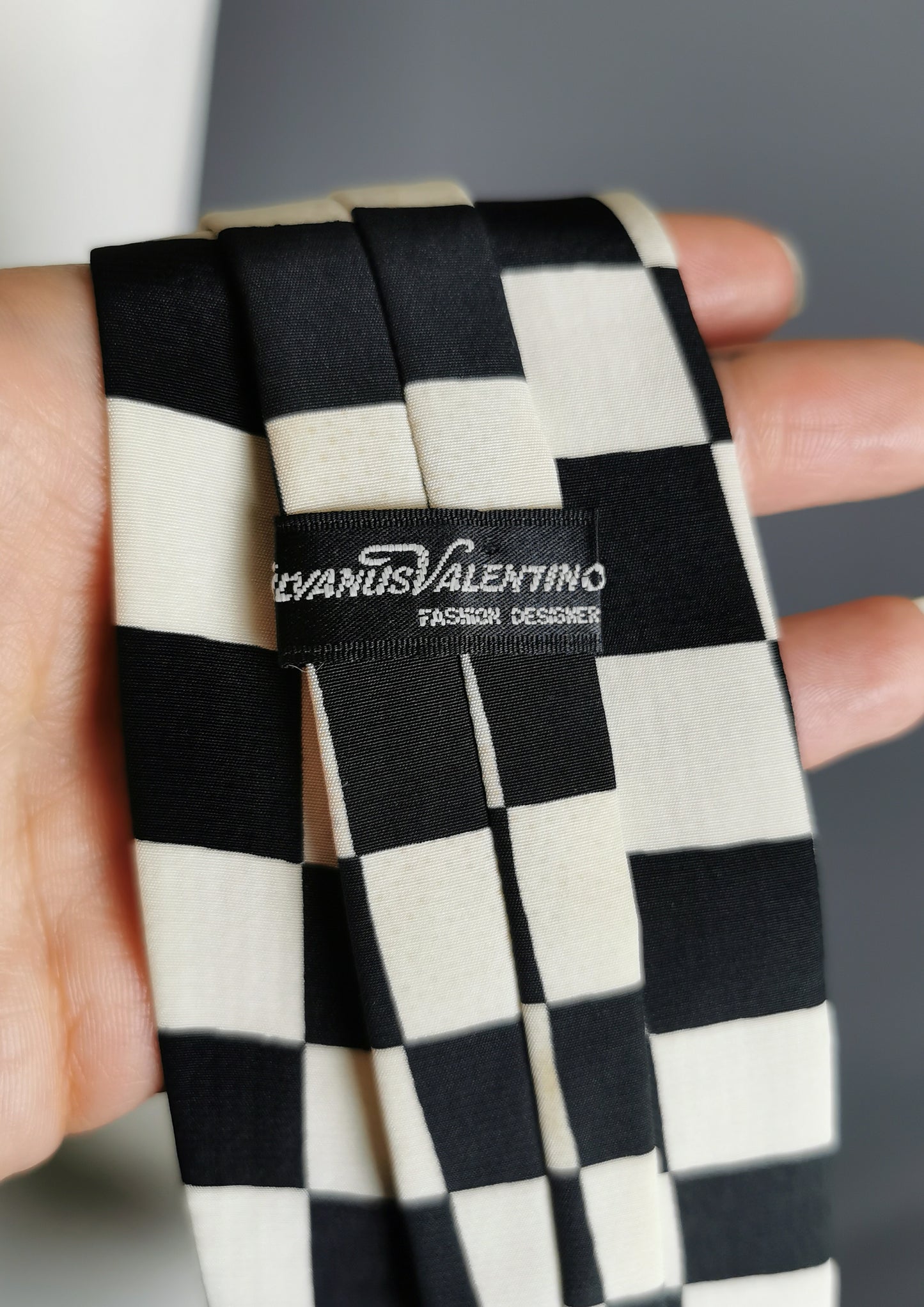 Vintage Chequer board neck tie, monochrome