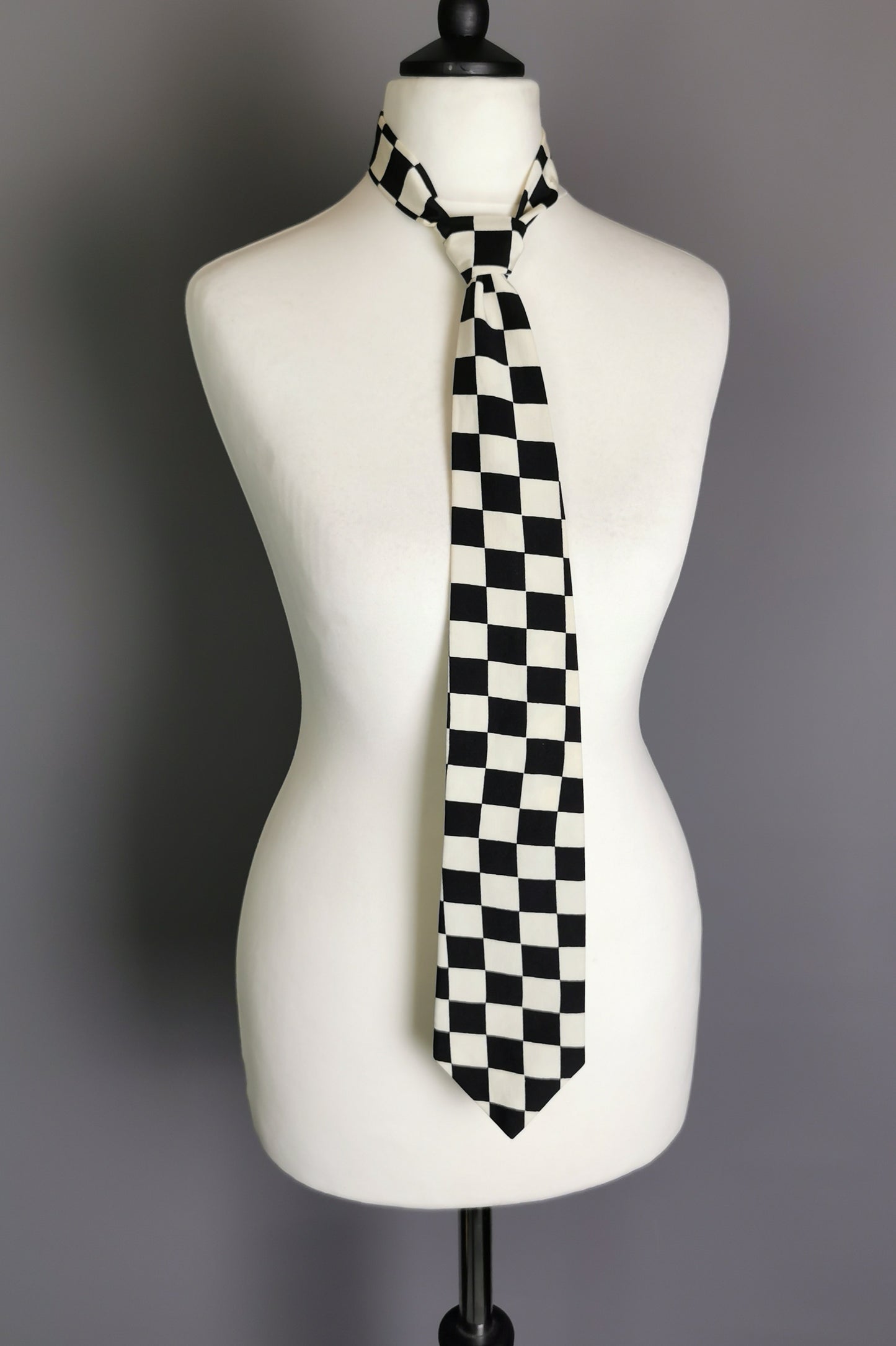 Vintage Chequer board neck tie, monochrome