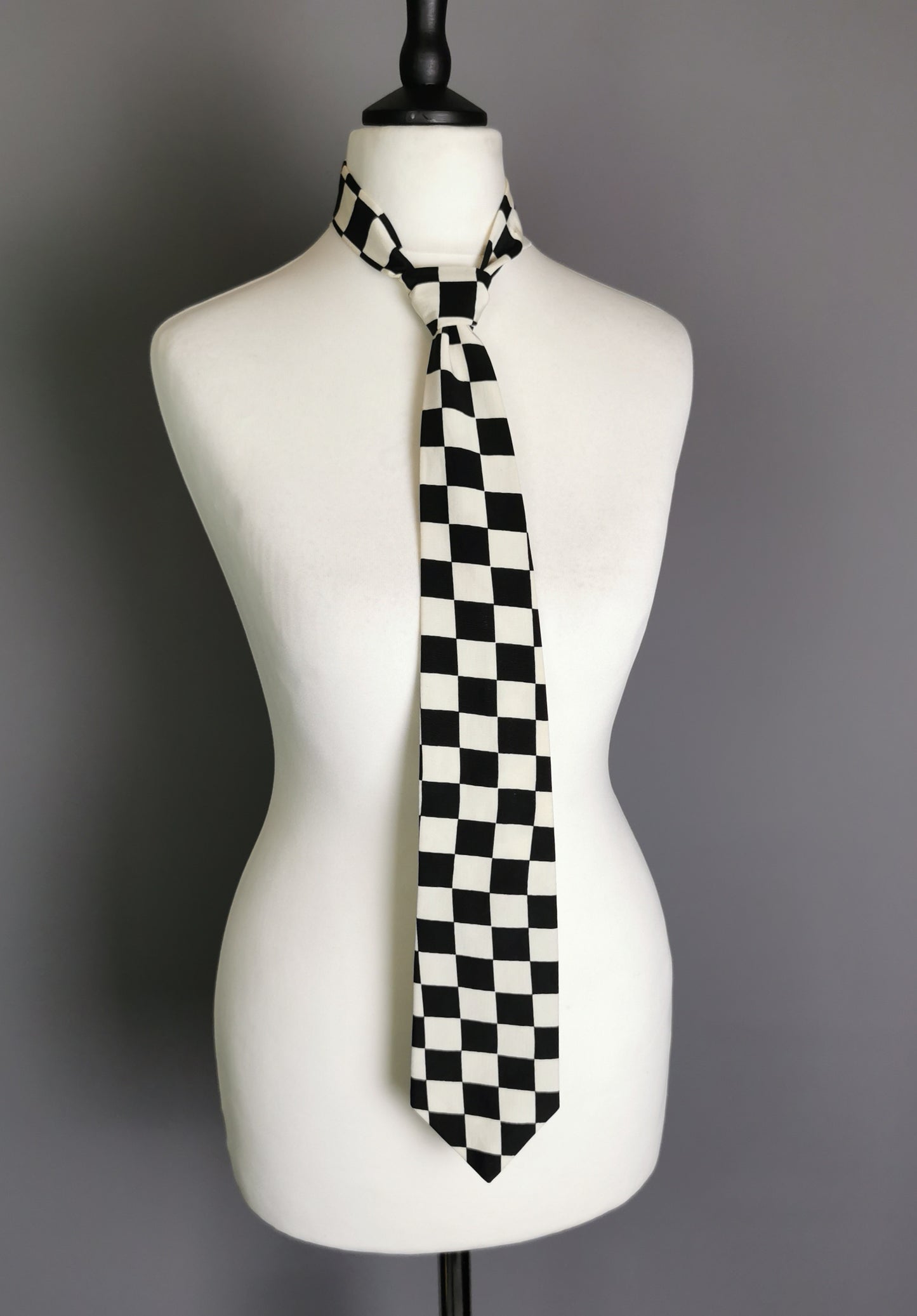 Vintage Chequer board neck tie, monochrome