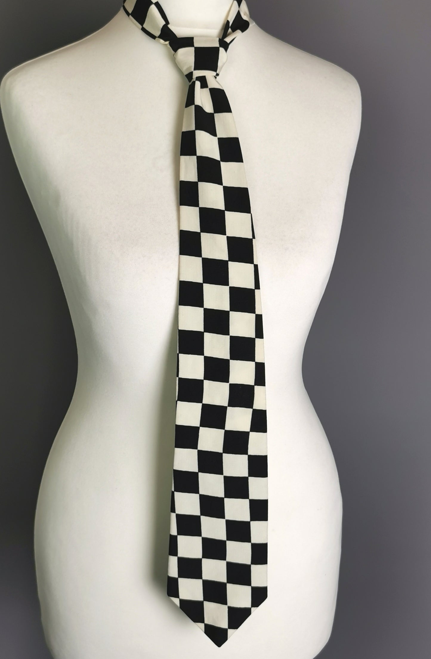 Vintage Chequer board neck tie, monochrome