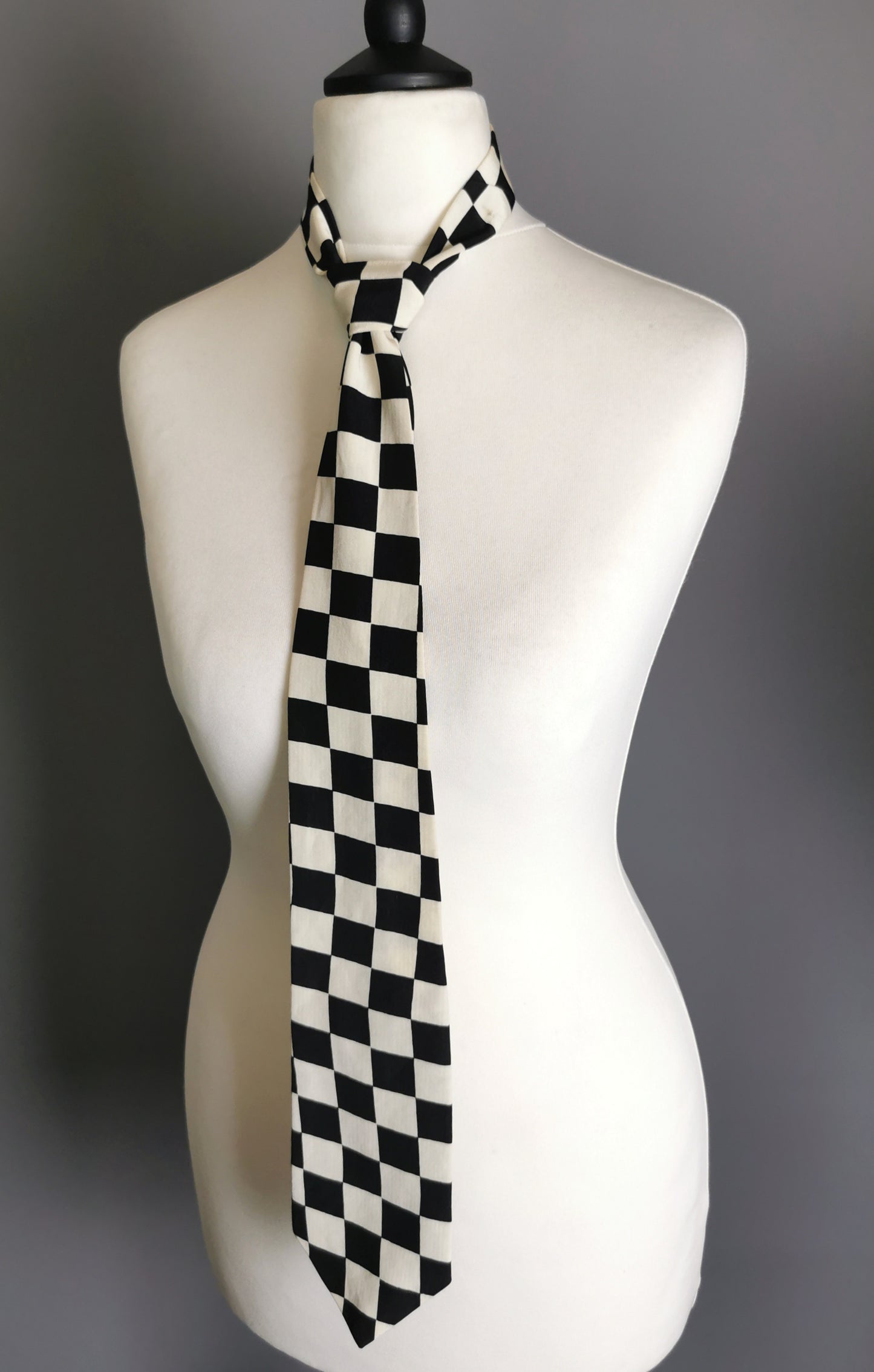 Vintage Chequer board neck tie, monochrome