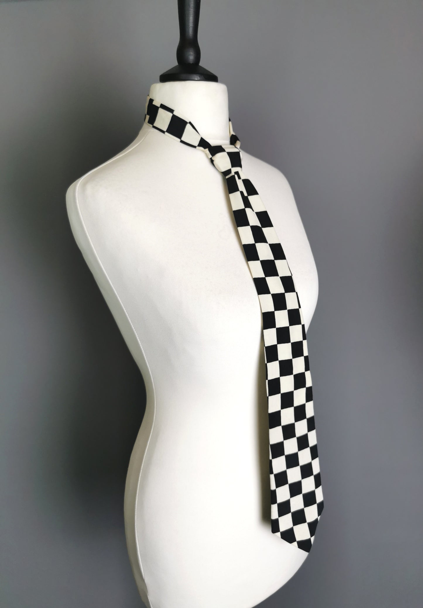 Vintage Chequer board neck tie, monochrome