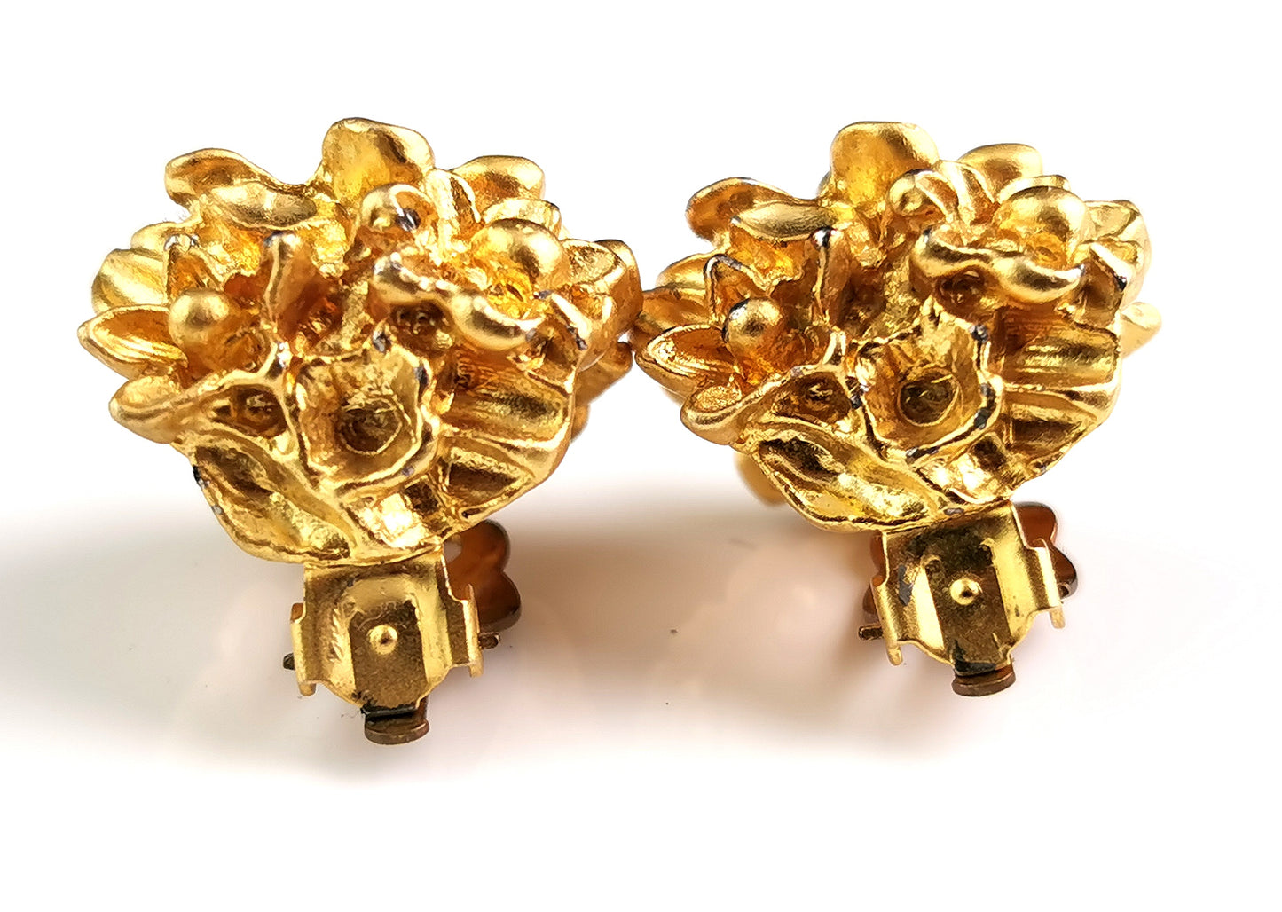 Vintage Gold tone floral clip on earrings, chunky