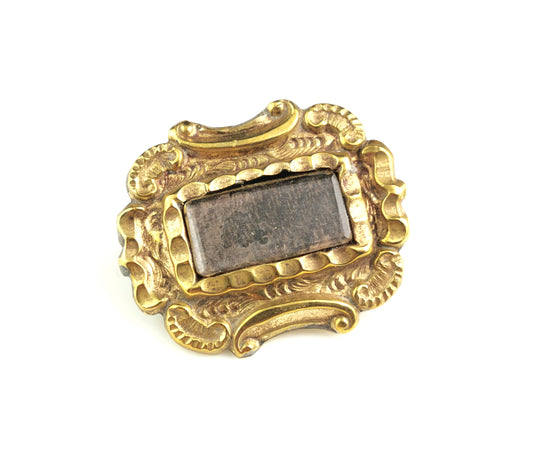 Antique Victorian mourning brooch, gilt metal and hairwork