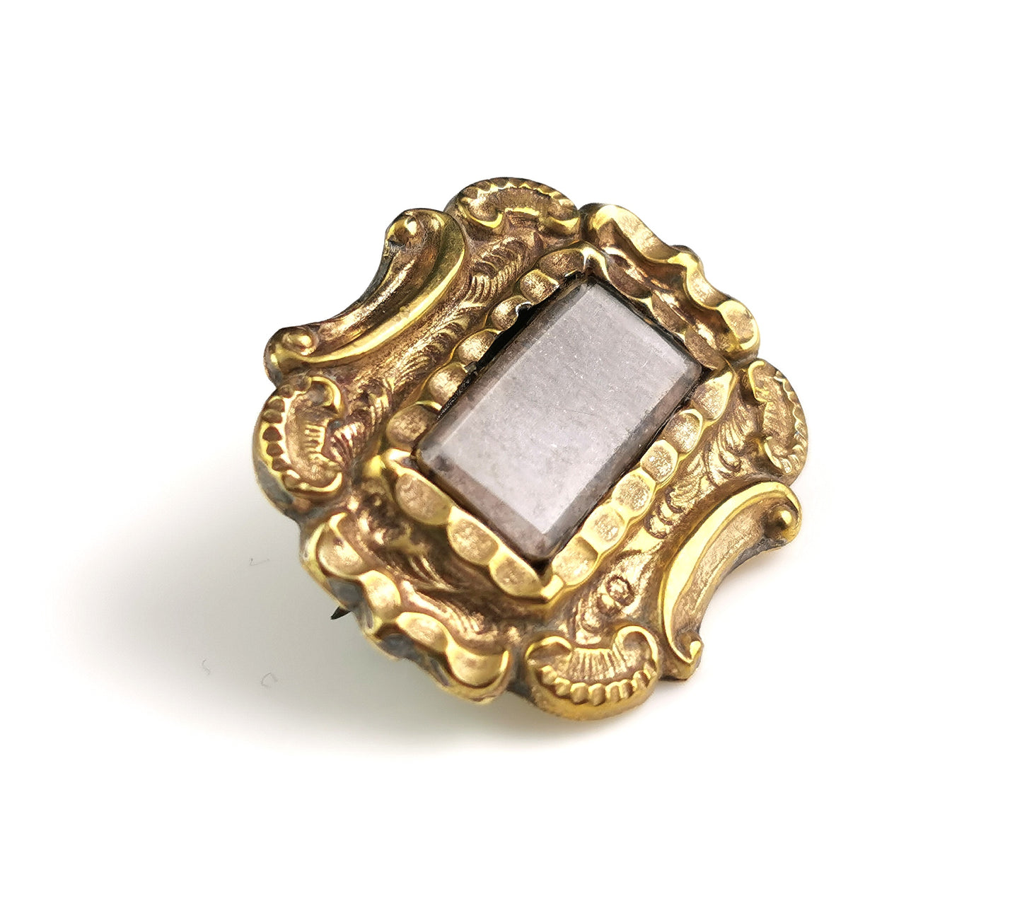 Antique Victorian mourning brooch, gilt metal and hairwork