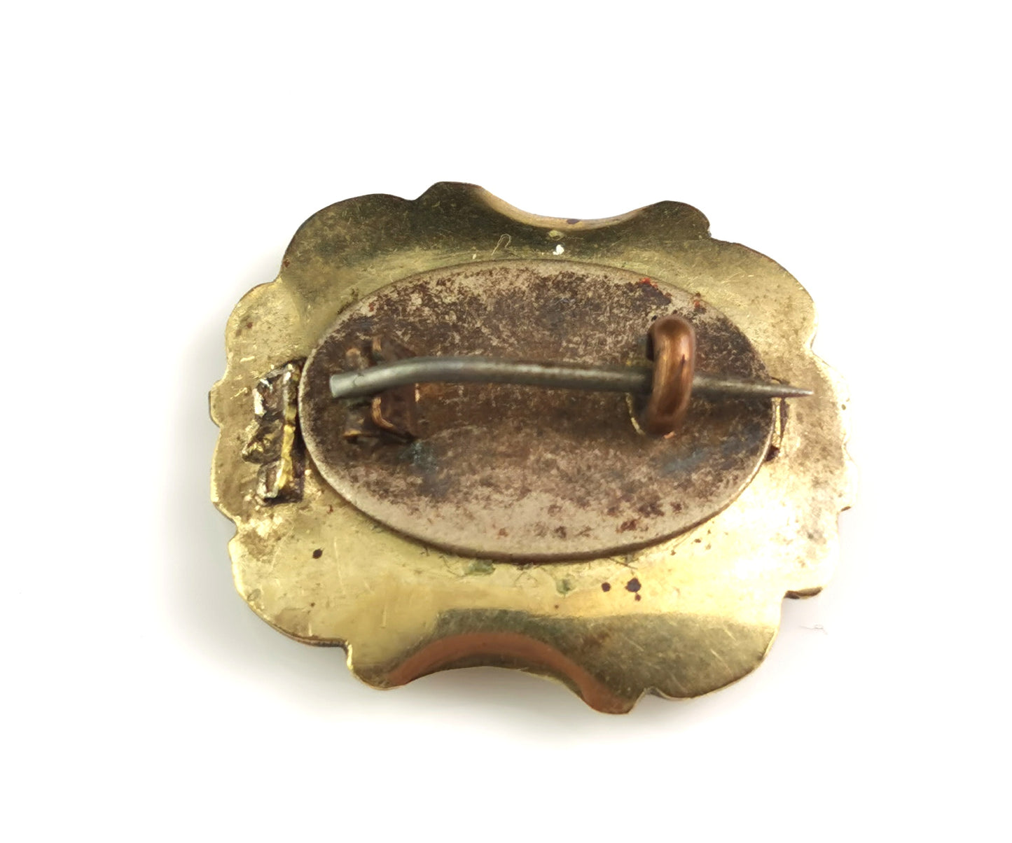 Antique Victorian mourning brooch, gilt metal and hairwork