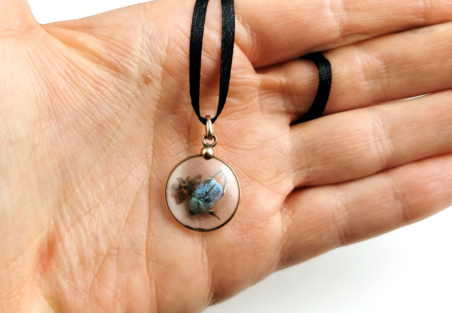 Antique French Beetle locket pendant, gold plated