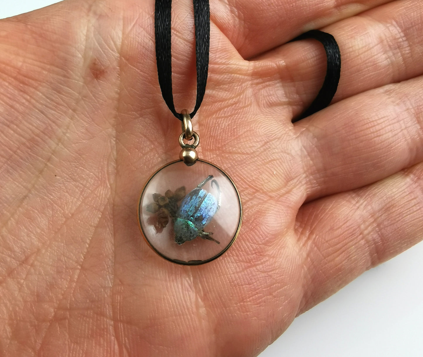 Antique French Beetle locket pendant, gold plated